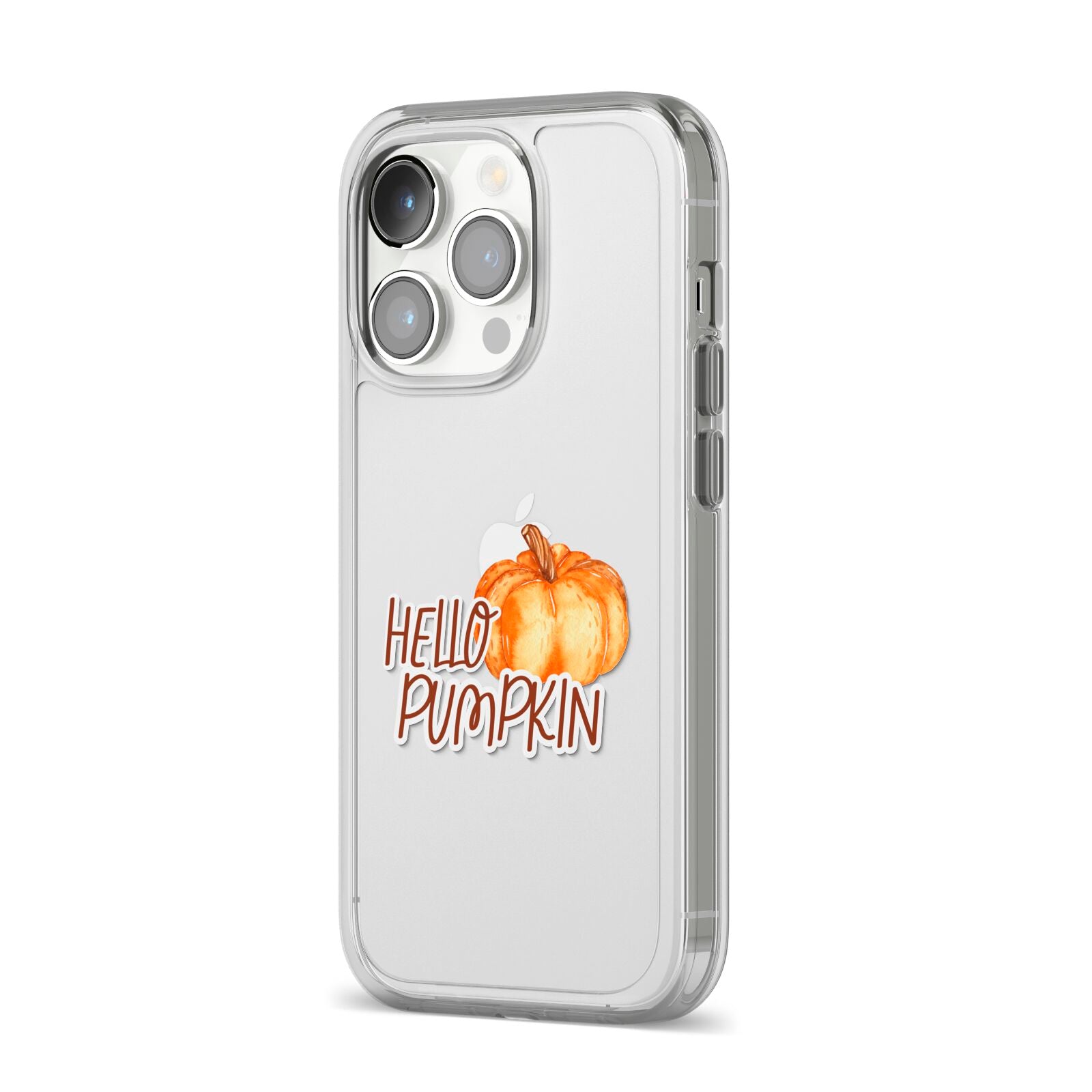 Hello Pumpkin iPhone 14 Pro Clear Tough Case Silver Angled Image