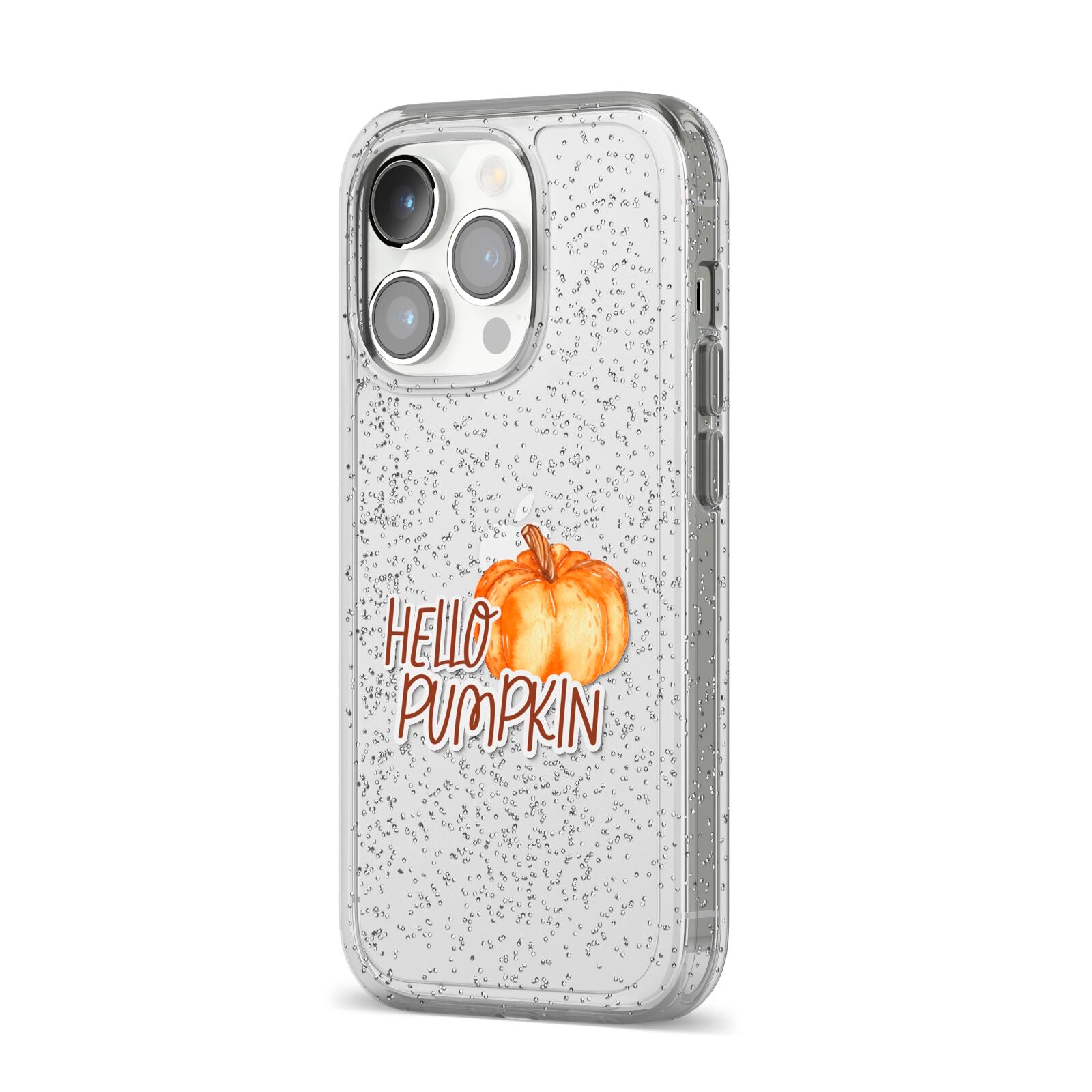 Hello Pumpkin iPhone 14 Pro Glitter Tough Case Silver Angled Image