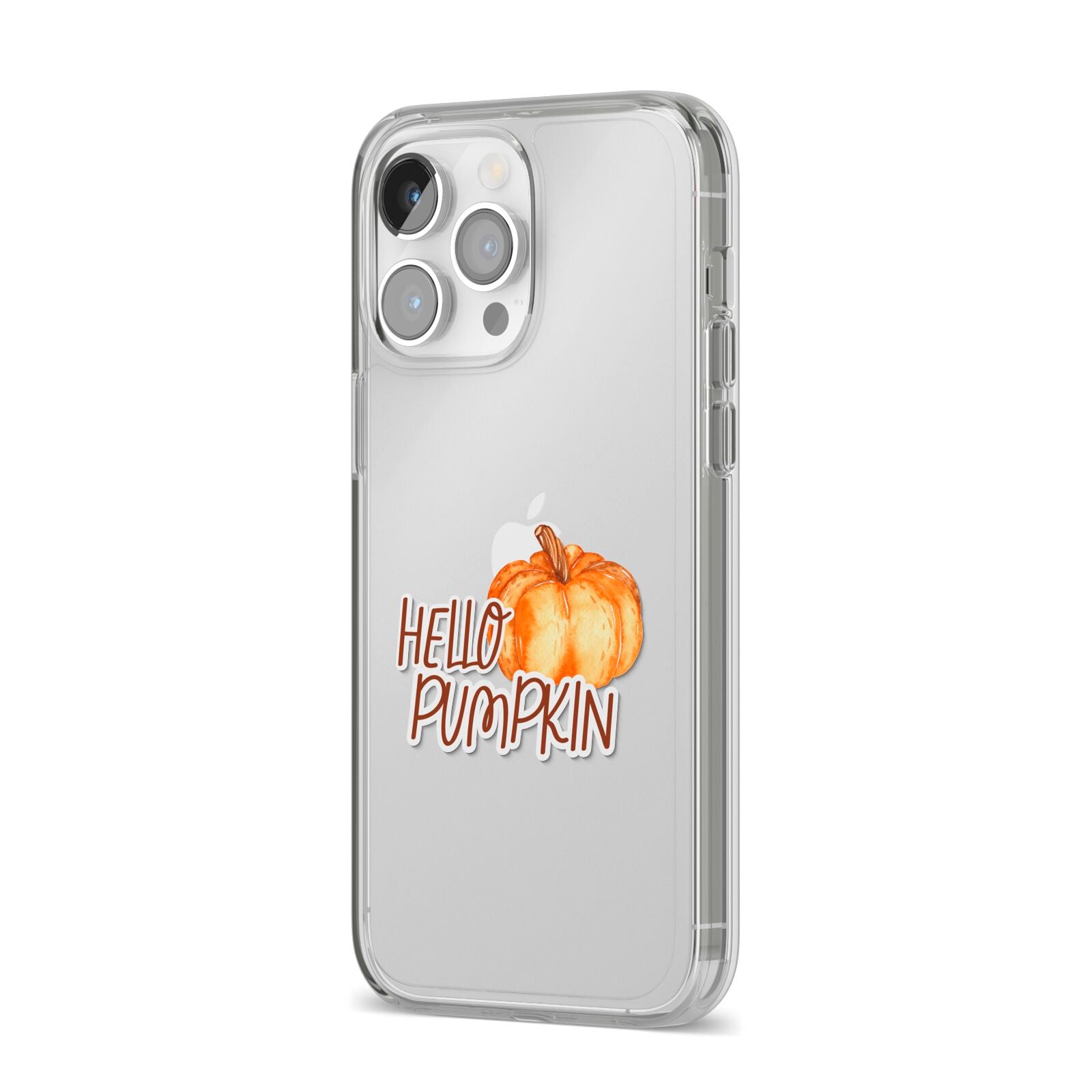 Hello Pumpkin iPhone 14 Pro Max Clear Tough Case Silver Angled Image