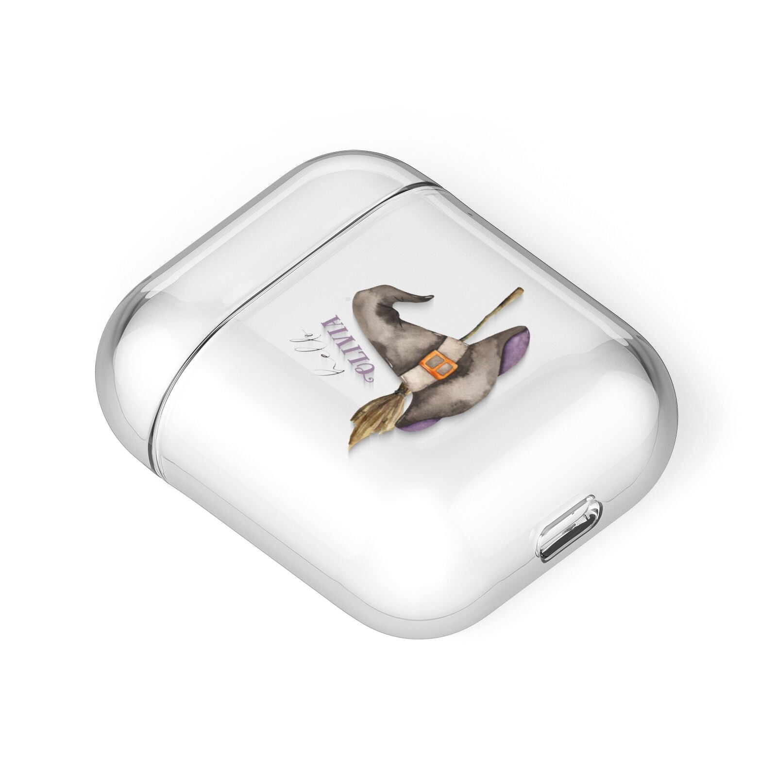 Hello Witch Hat Personalised AirPods Case Laid Flat