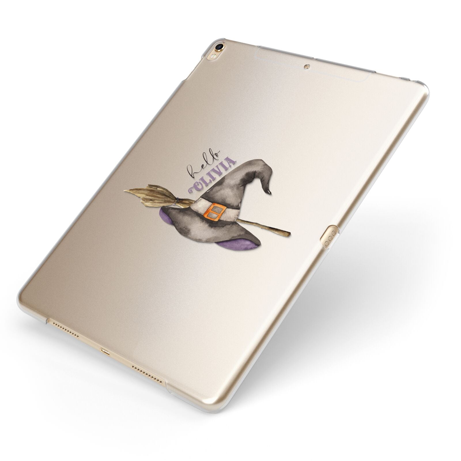 Hello Witch Hat Personalised Apple iPad Case on Gold iPad Side View