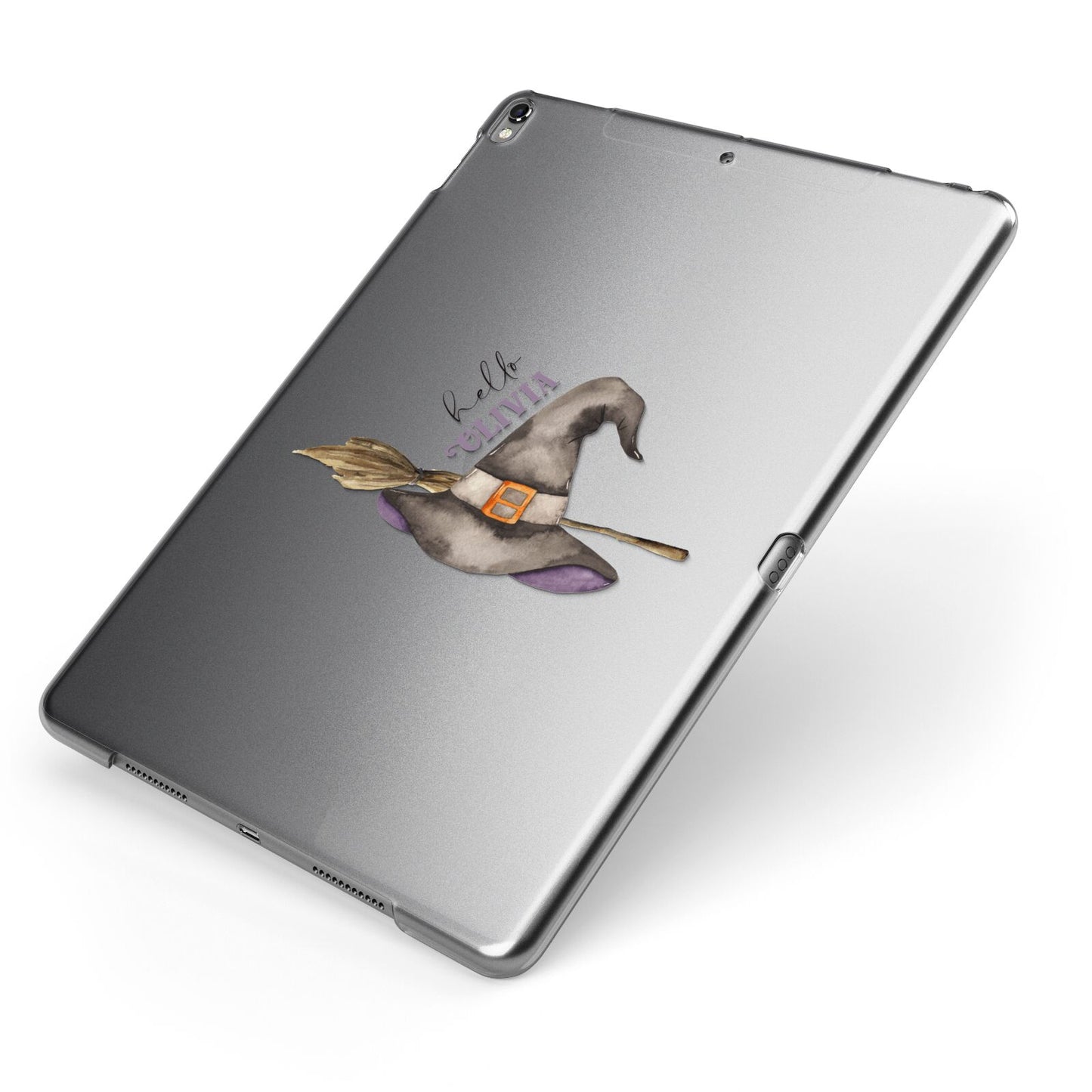 Hello Witch Hat Personalised Apple iPad Case on Grey iPad Side View