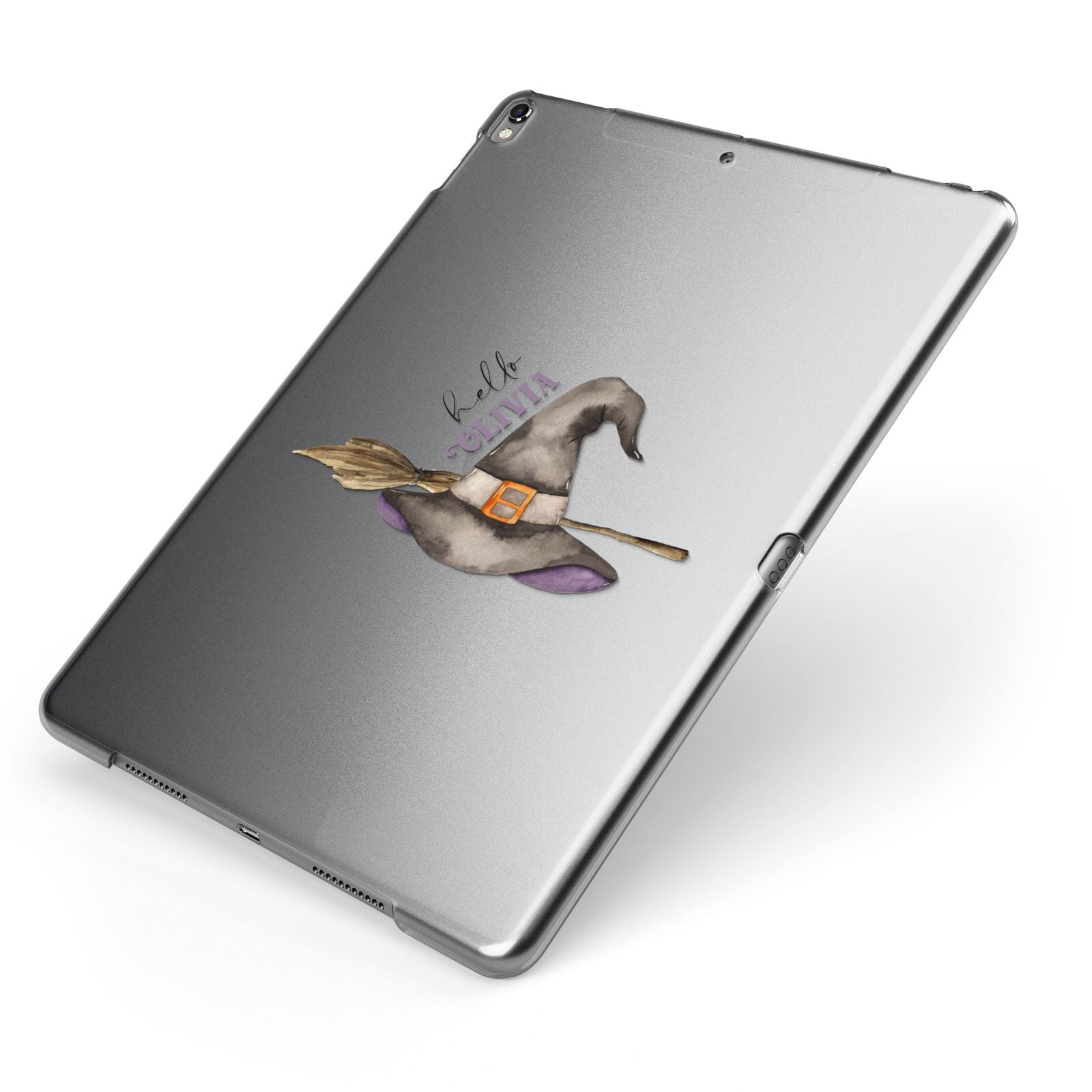 Hello Witch Hat Personalised Apple iPad Case on Grey iPad Side View