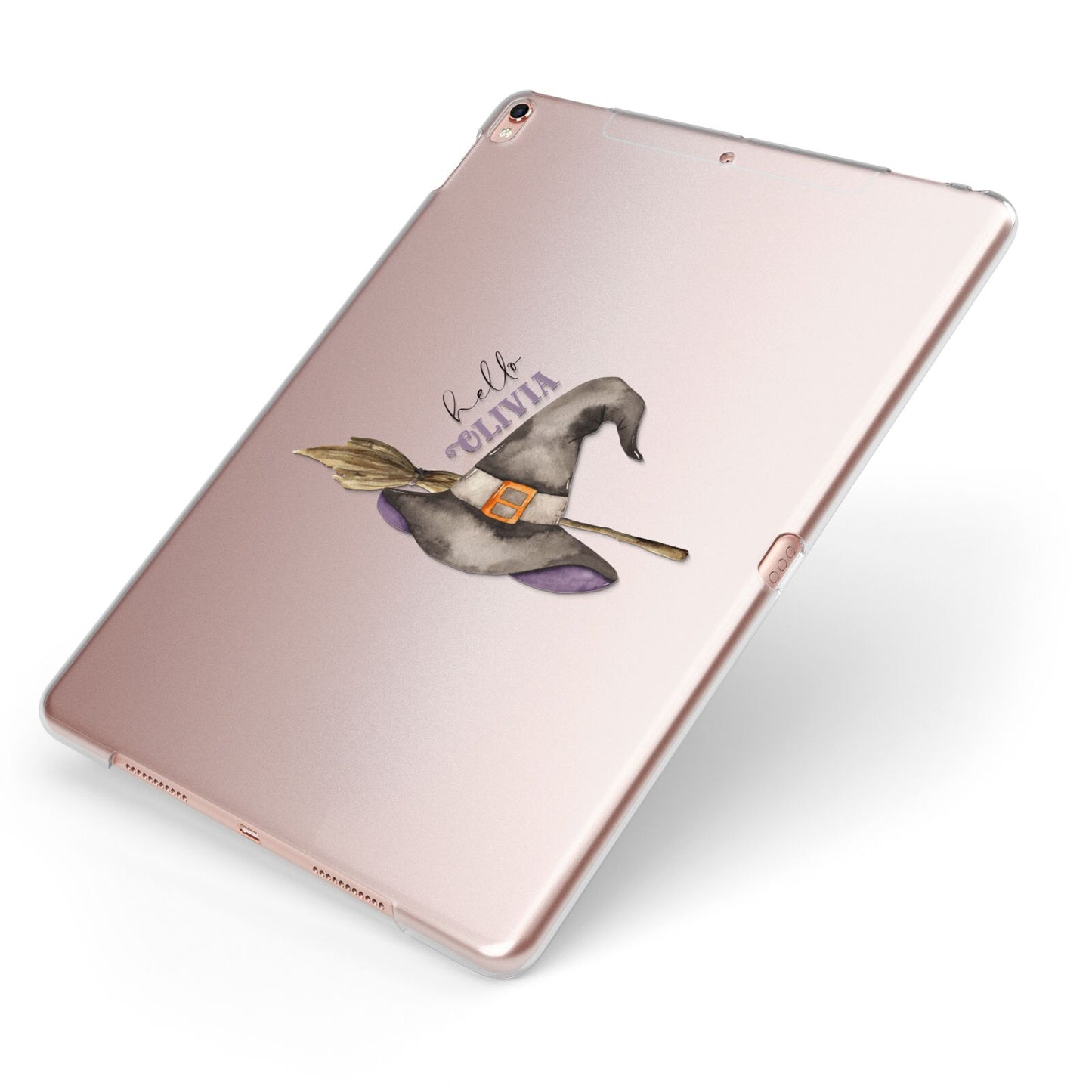 Hello Witch Hat Personalised Apple iPad Case on Rose Gold iPad Side View