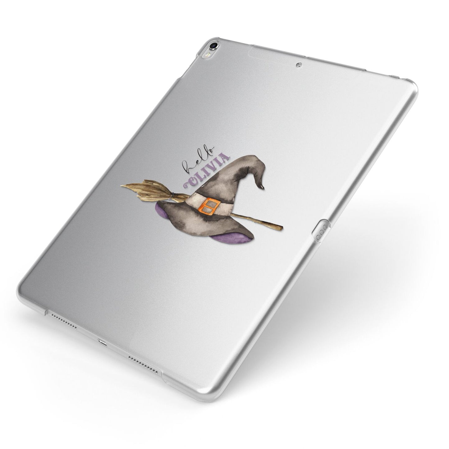 Hello Witch Hat Personalised Apple iPad Case on Silver iPad Side View