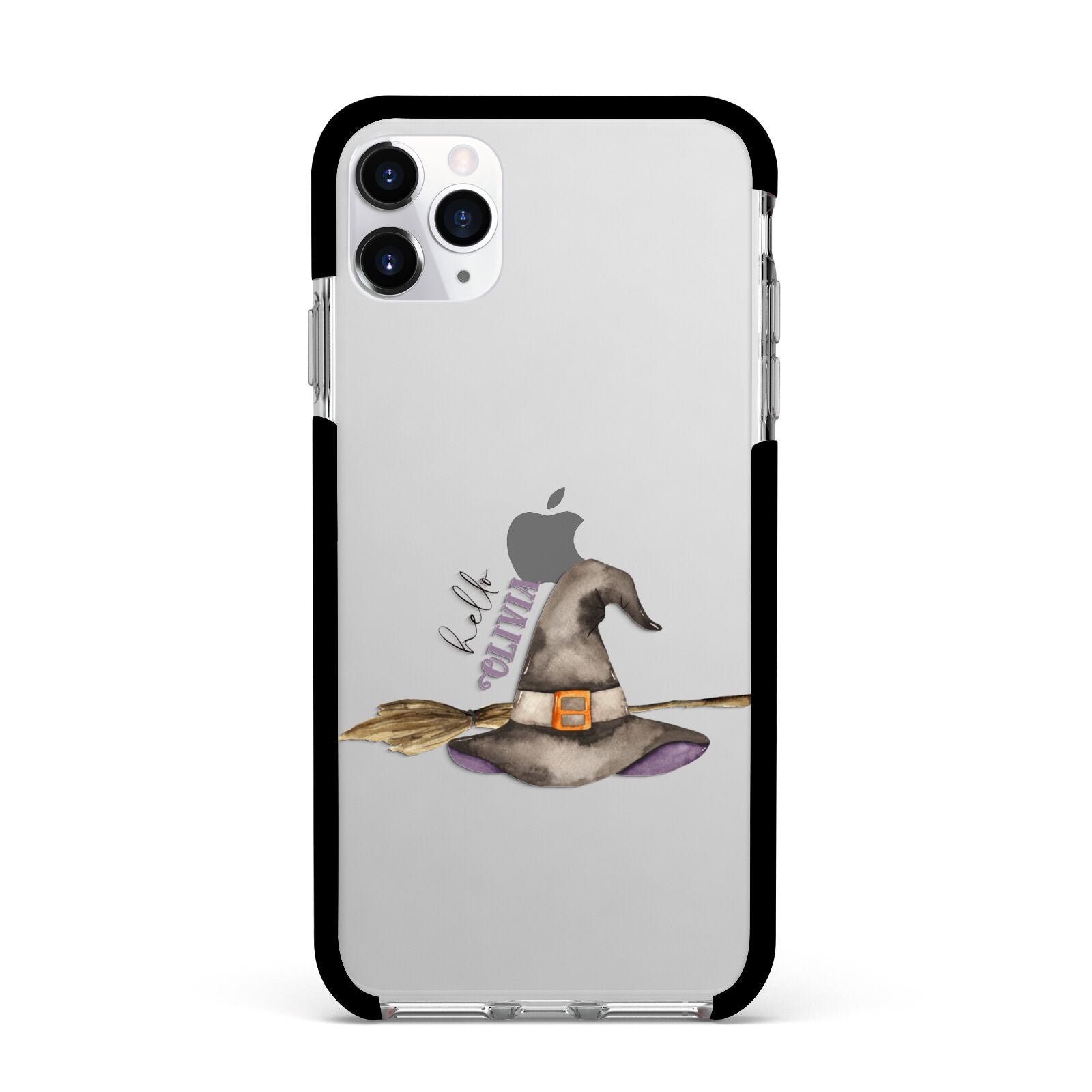 Hello Witch Hat Personalised Apple iPhone 11 Pro Max in Silver with Black Impact Case