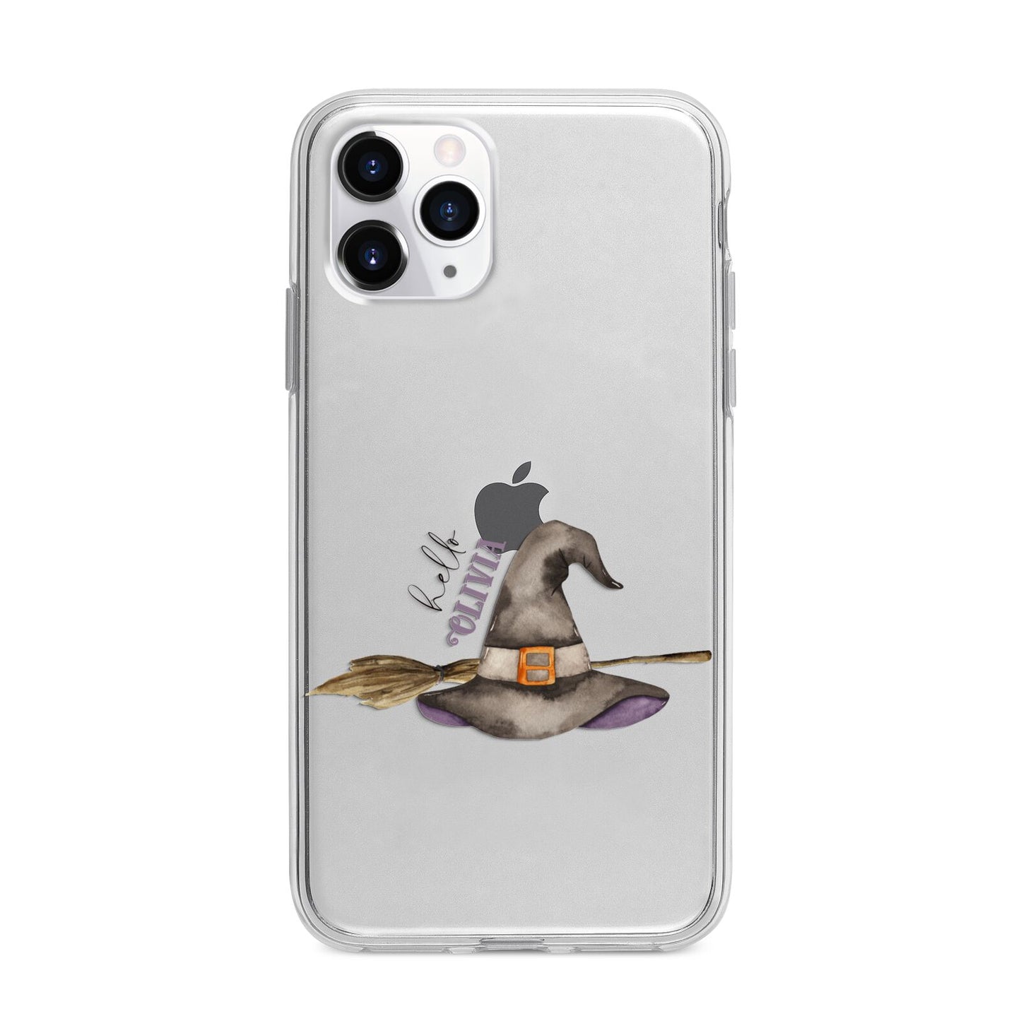 Hello Witch Hat Personalised Apple iPhone 11 Pro Max in Silver with Bumper Case