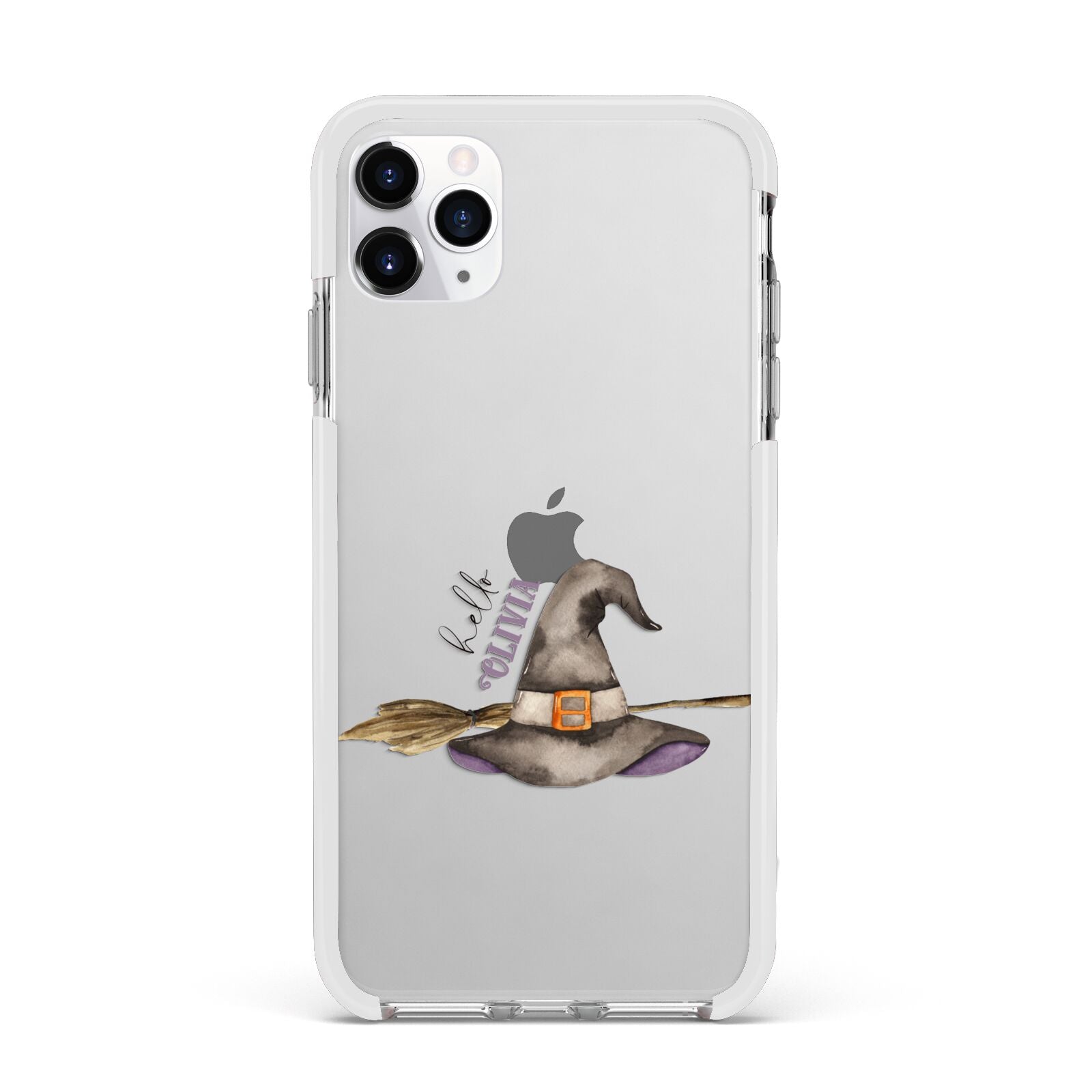 Hello Witch Hat Personalised Apple iPhone 11 Pro Max in Silver with White Impact Case