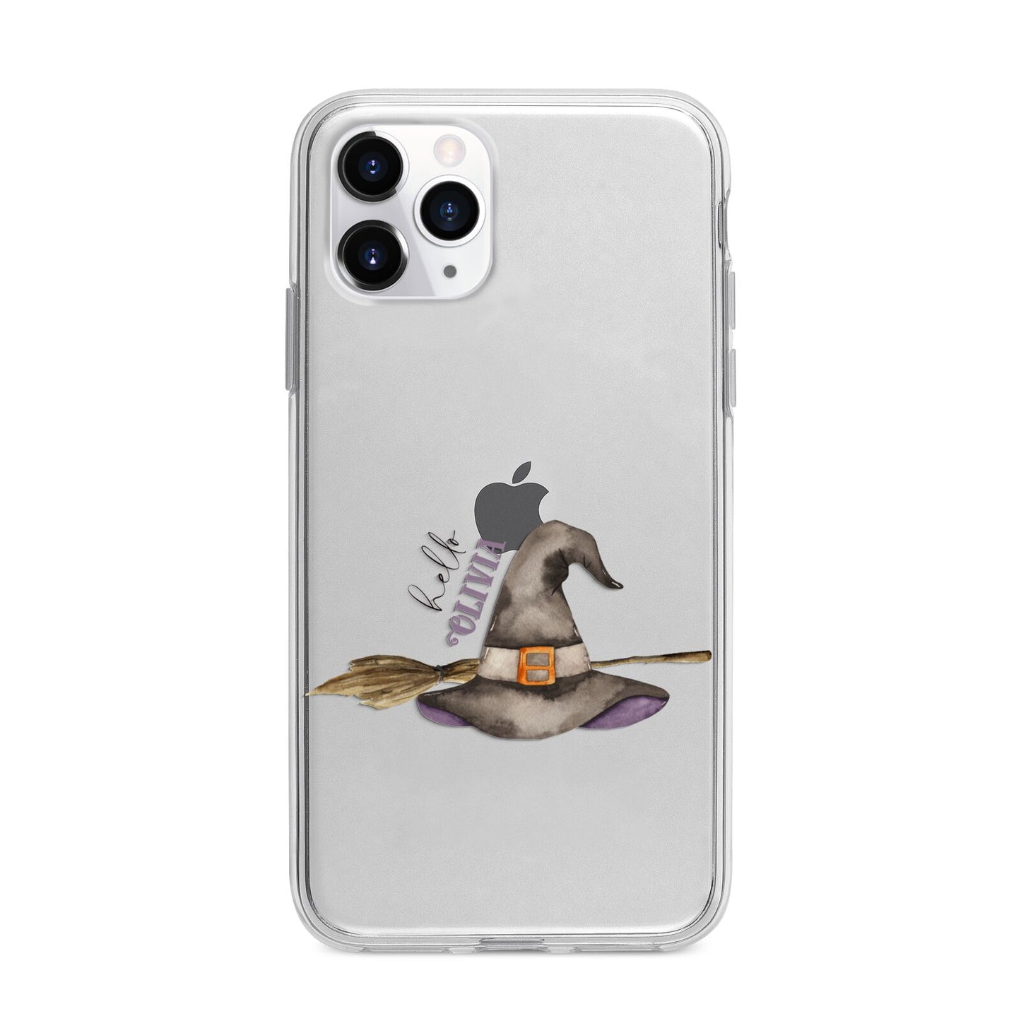 Hello Witch Hat Personalised Apple iPhone 11 Pro in Silver with Bumper Case