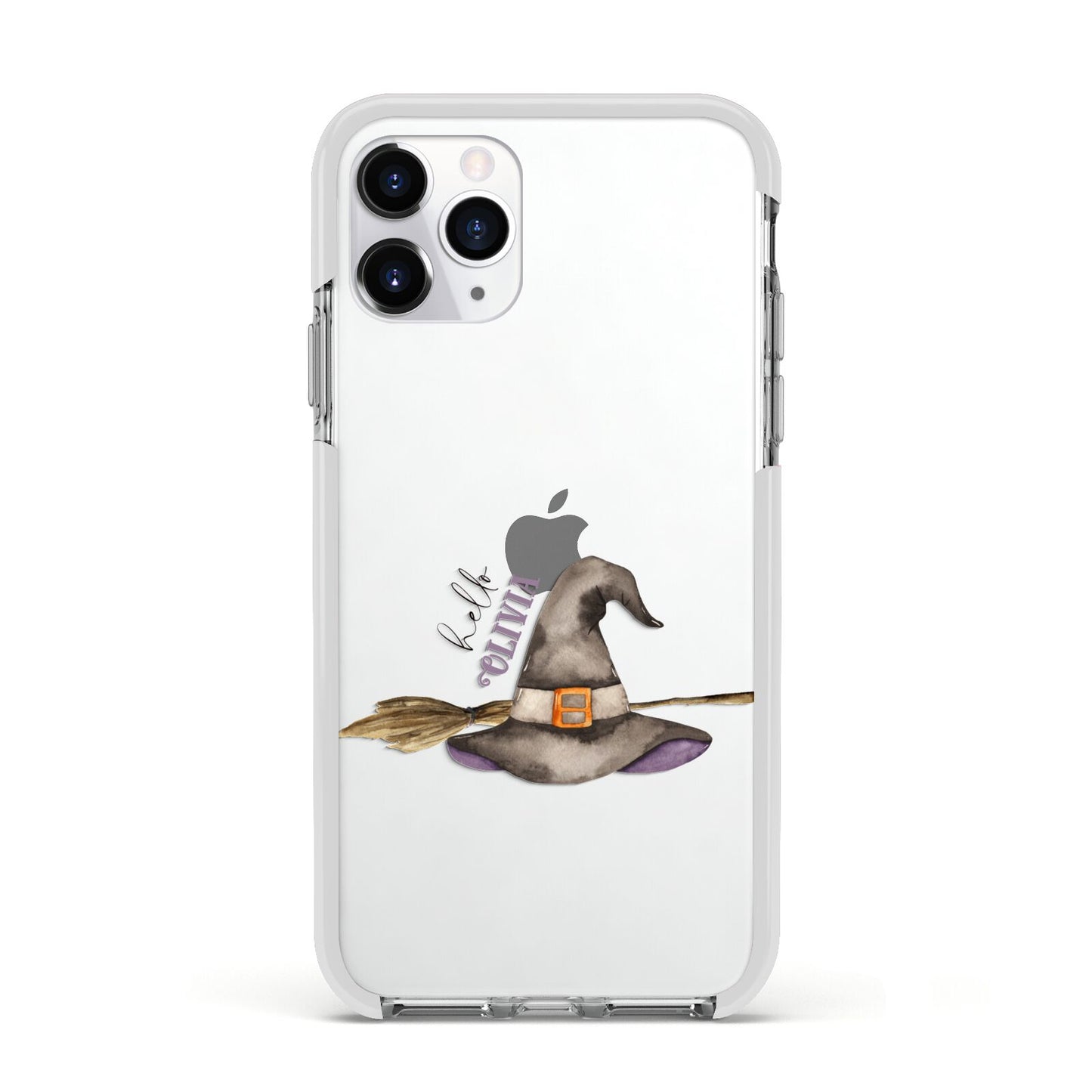Hello Witch Hat Personalised Apple iPhone 11 Pro in Silver with White Impact Case