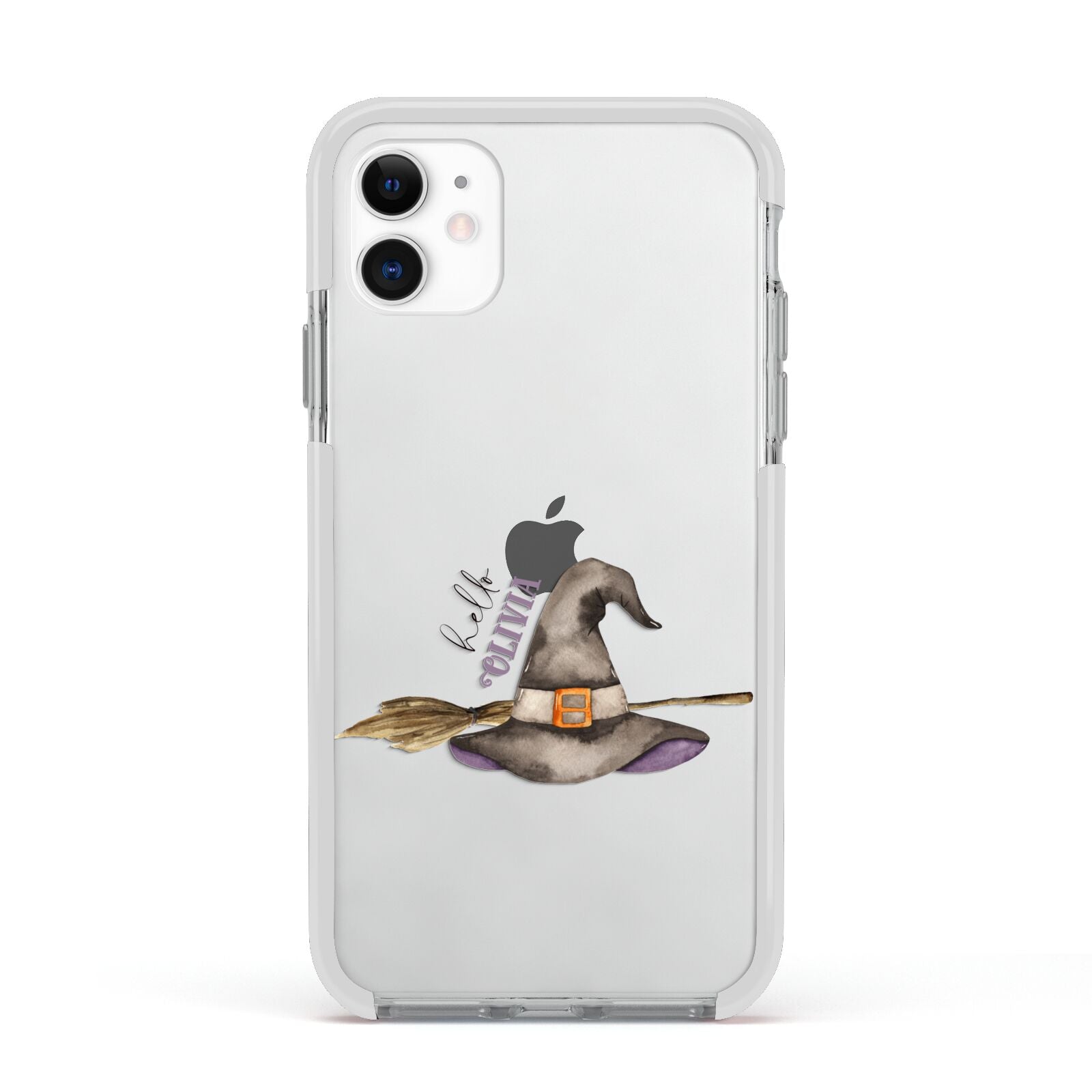 Hello Witch Hat Personalised Apple iPhone 11 in White with White Impact Case