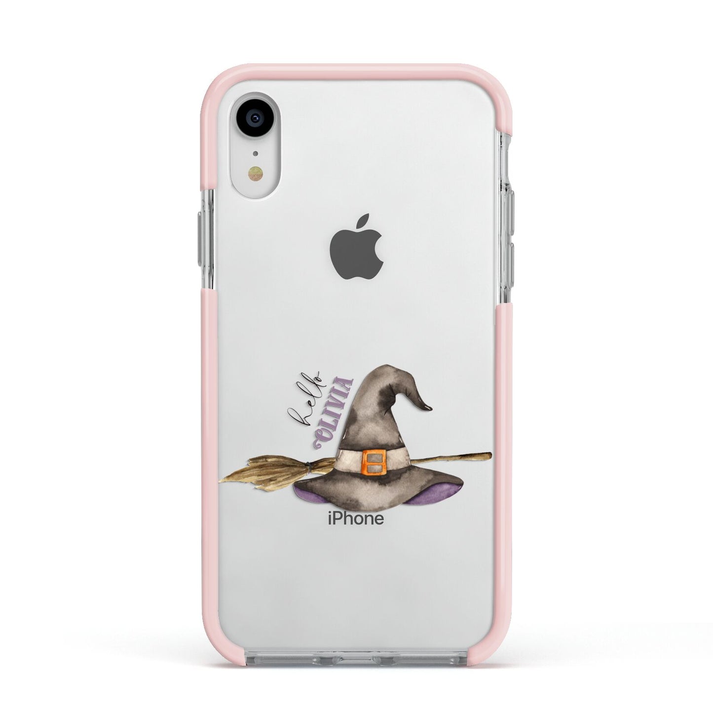 Hello Witch Hat Personalised Apple iPhone XR Impact Case Pink Edge on Silver Phone