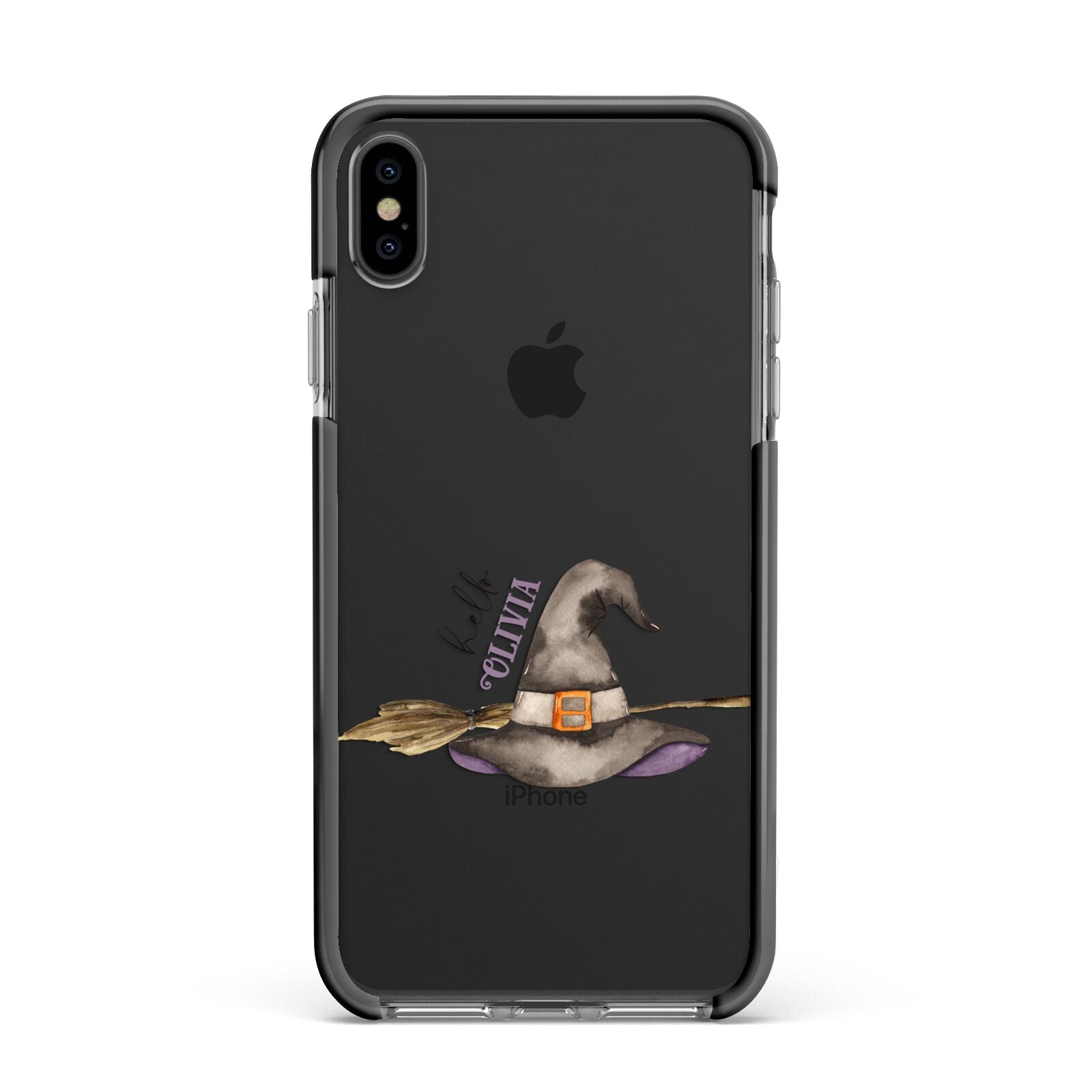 Hello Witch Hat Personalised Apple iPhone Xs Max Impact Case Black Edge on Black Phone
