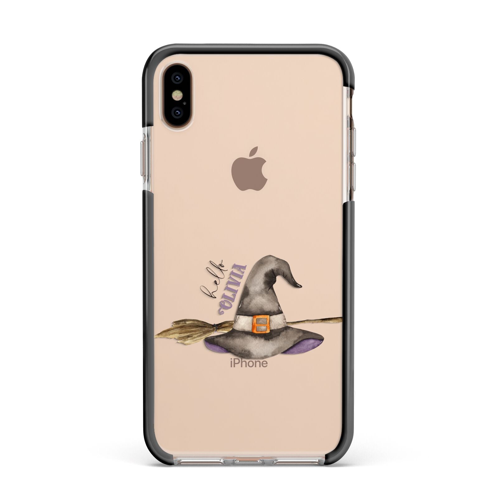 Hello Witch Hat Personalised Apple iPhone Xs Max Impact Case Black Edge on Gold Phone