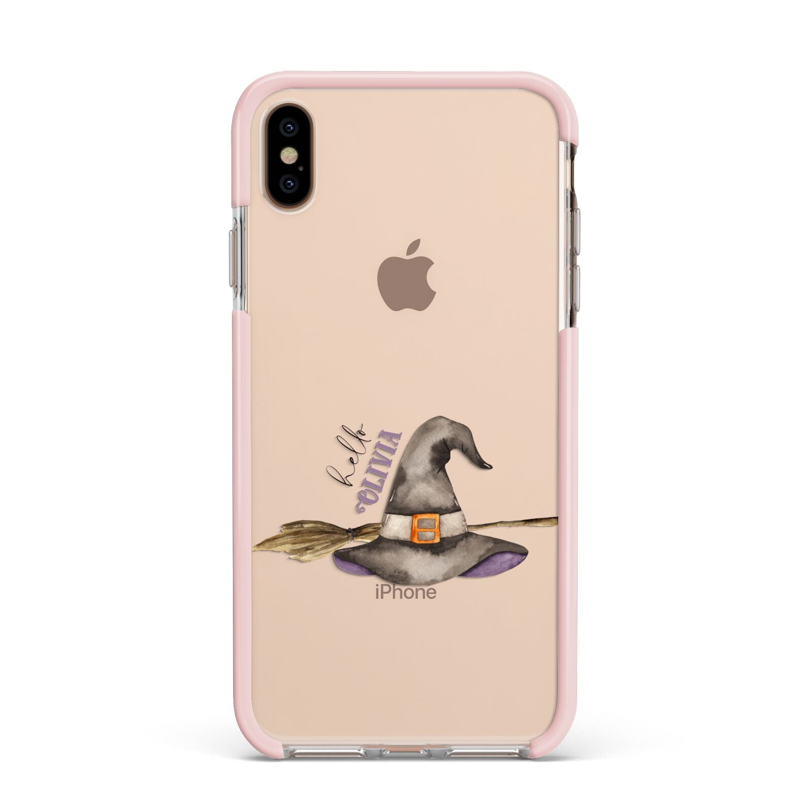 Hello Witch Hat Personalised Apple iPhone Xs Max Impact Case Pink Edge on Gold Phone