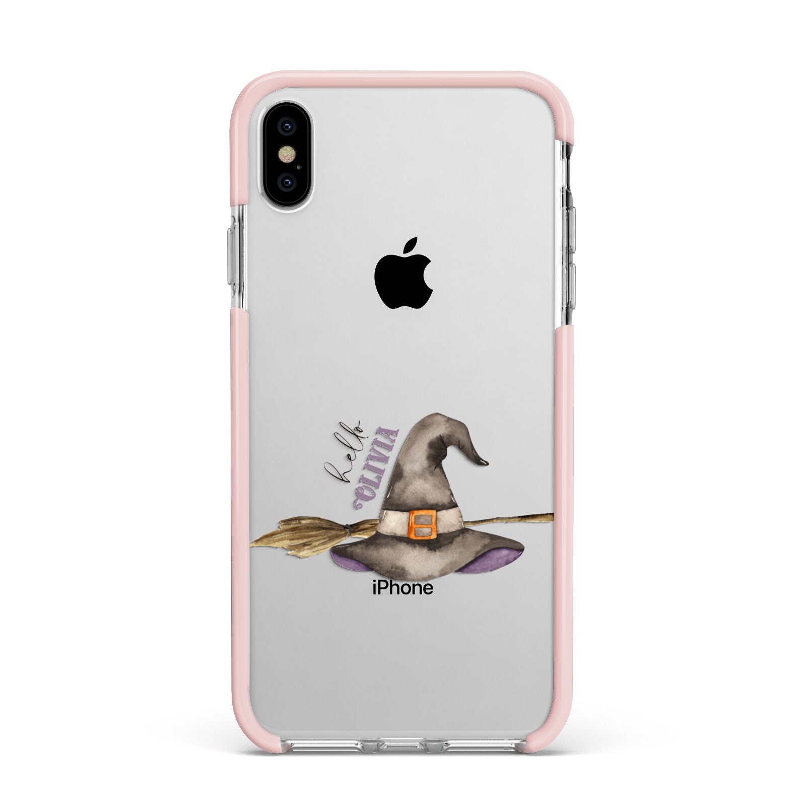 Hello Witch Hat Personalised Apple iPhone Xs Max Impact Case Pink Edge on Silver Phone