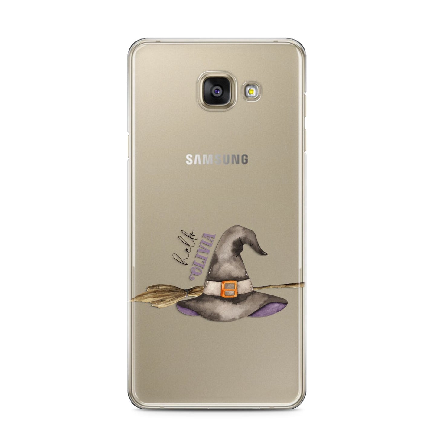 Hello Witch Hat Personalised Samsung Galaxy A3 2016 Case on gold phone