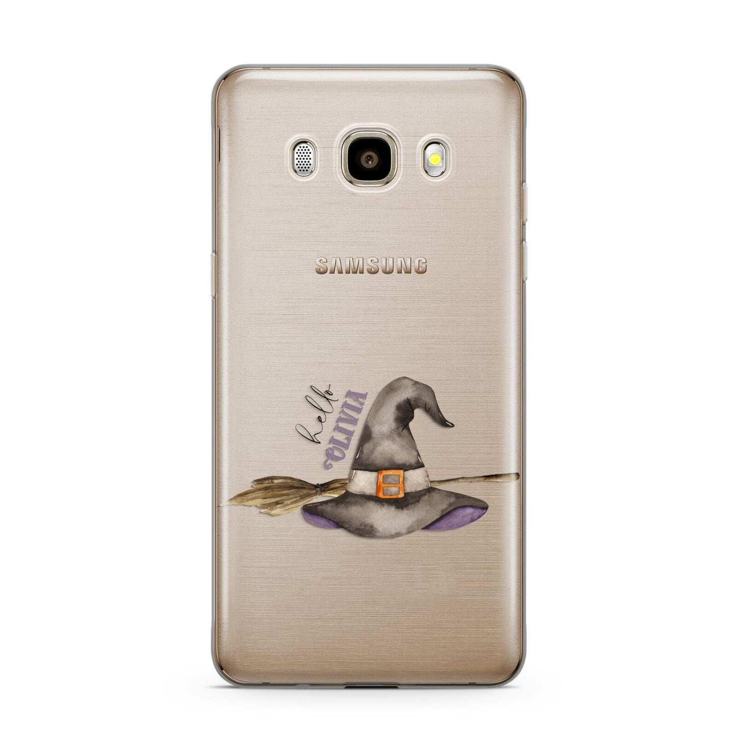 Hello Witch Hat Personalised Samsung Galaxy J7 2016 Case on gold phone