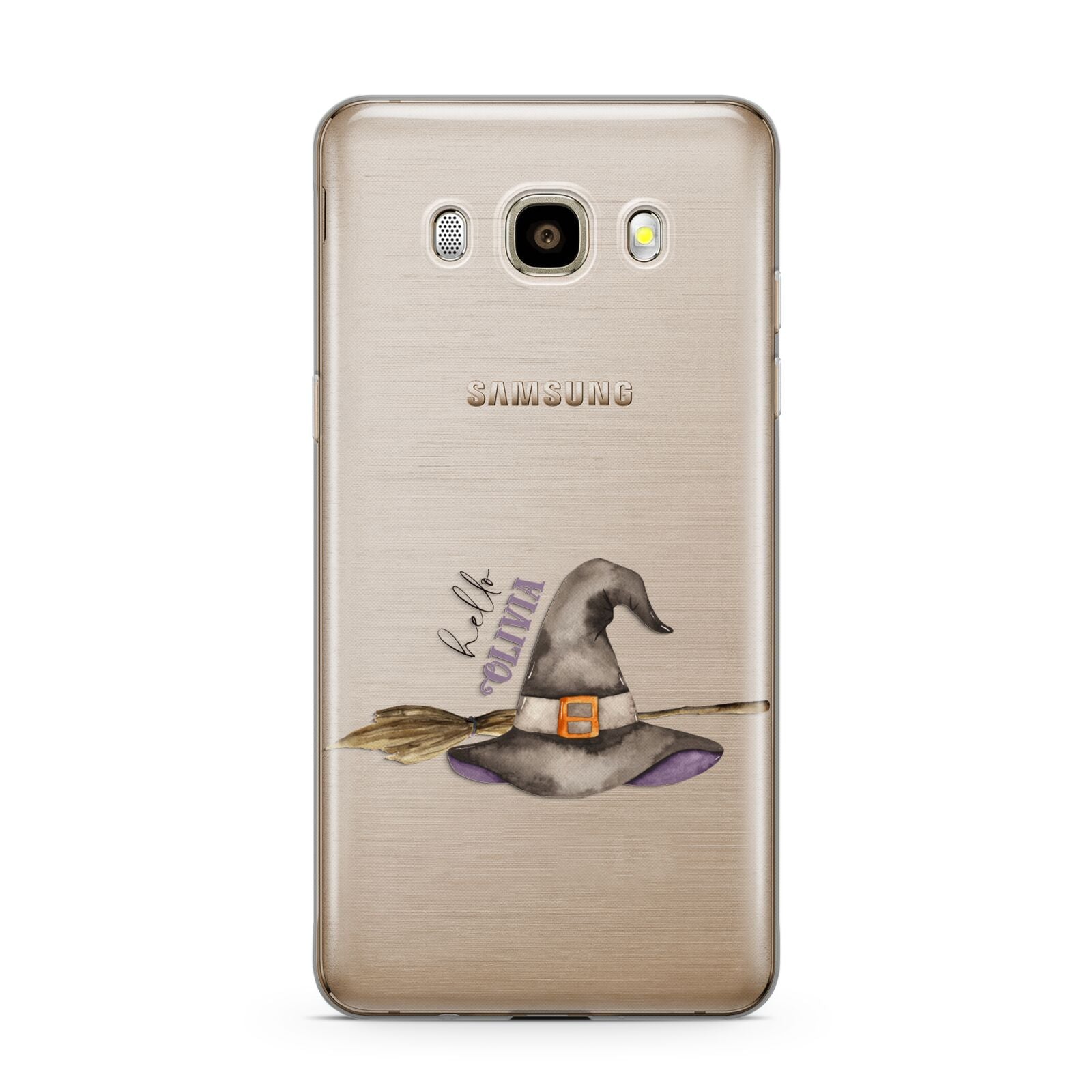 Hello Witch Hat Personalised Samsung Galaxy J7 2016 Case on gold phone