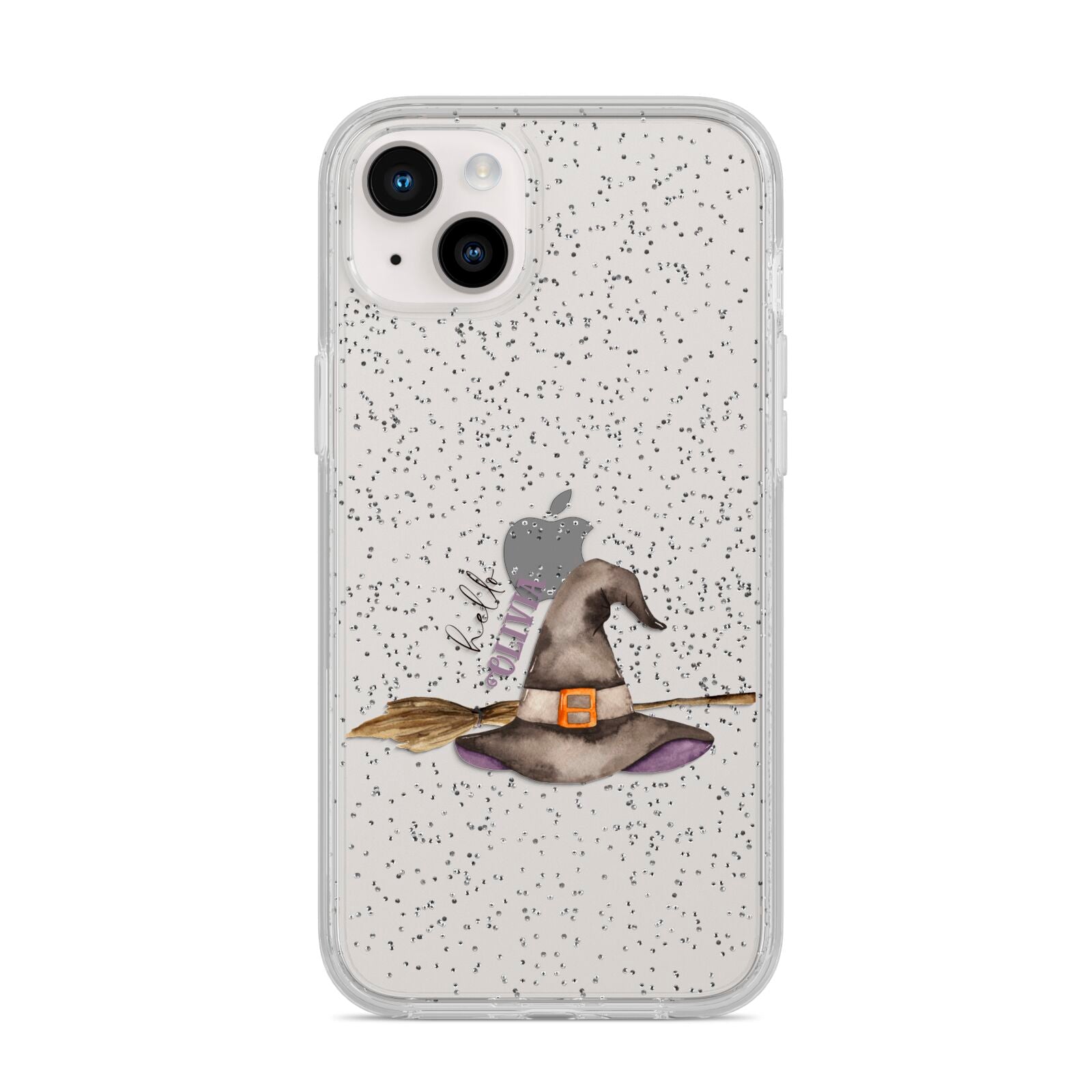 Hello Witch Hat Personalised iPhone 14 Plus Glitter Tough Case Starlight