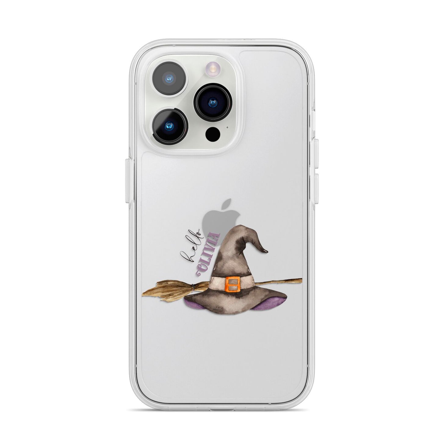 Hello Witch Hat Personalised iPhone 14 Pro Clear Tough Case Silver