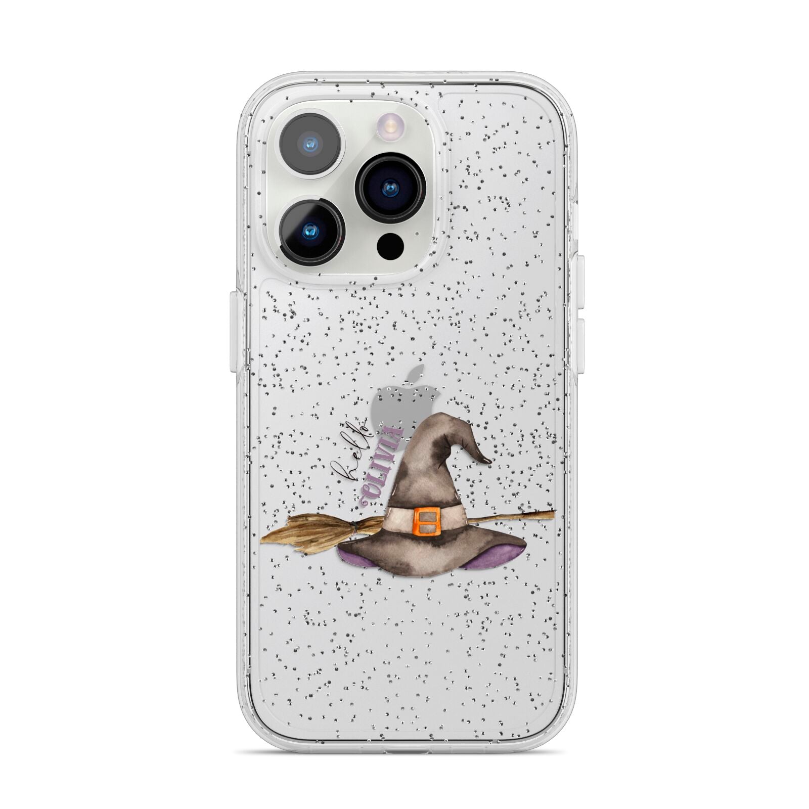 Hello Witch Hat Personalised iPhone 14 Pro Glitter Tough Case Silver