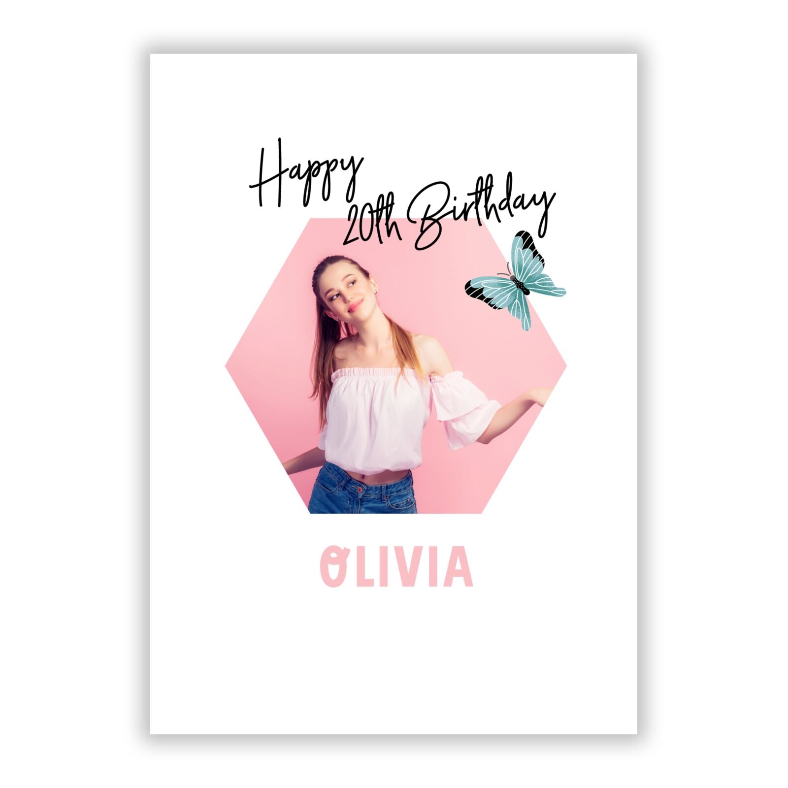 Hexagon Birthday Photo with Name A5 Flat Greetings Card