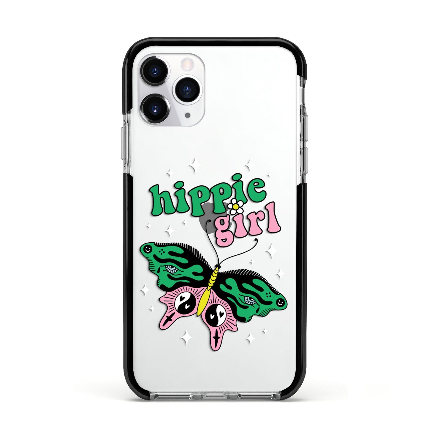 Hippie Girl Apple iPhone 11 Pro in Silver with Black Impact Case