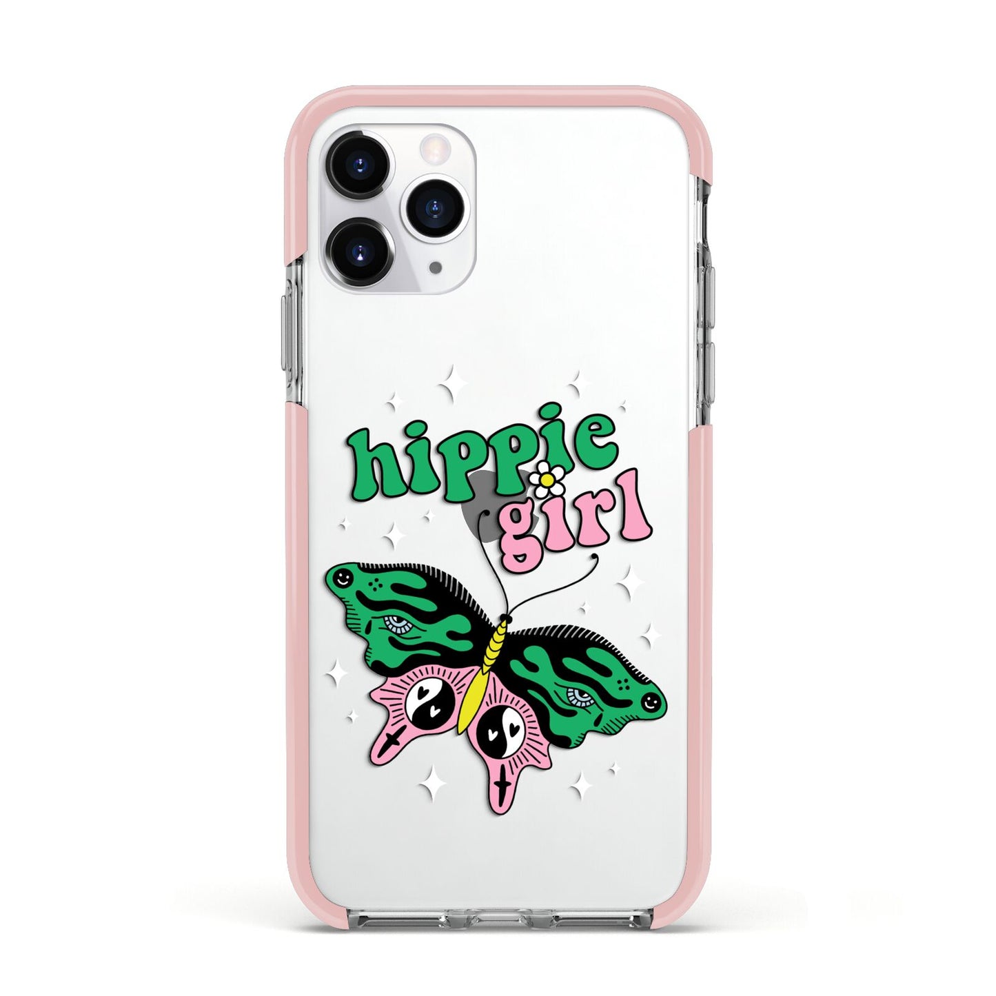 Hippie Girl Apple iPhone 11 Pro in Silver with Pink Impact Case