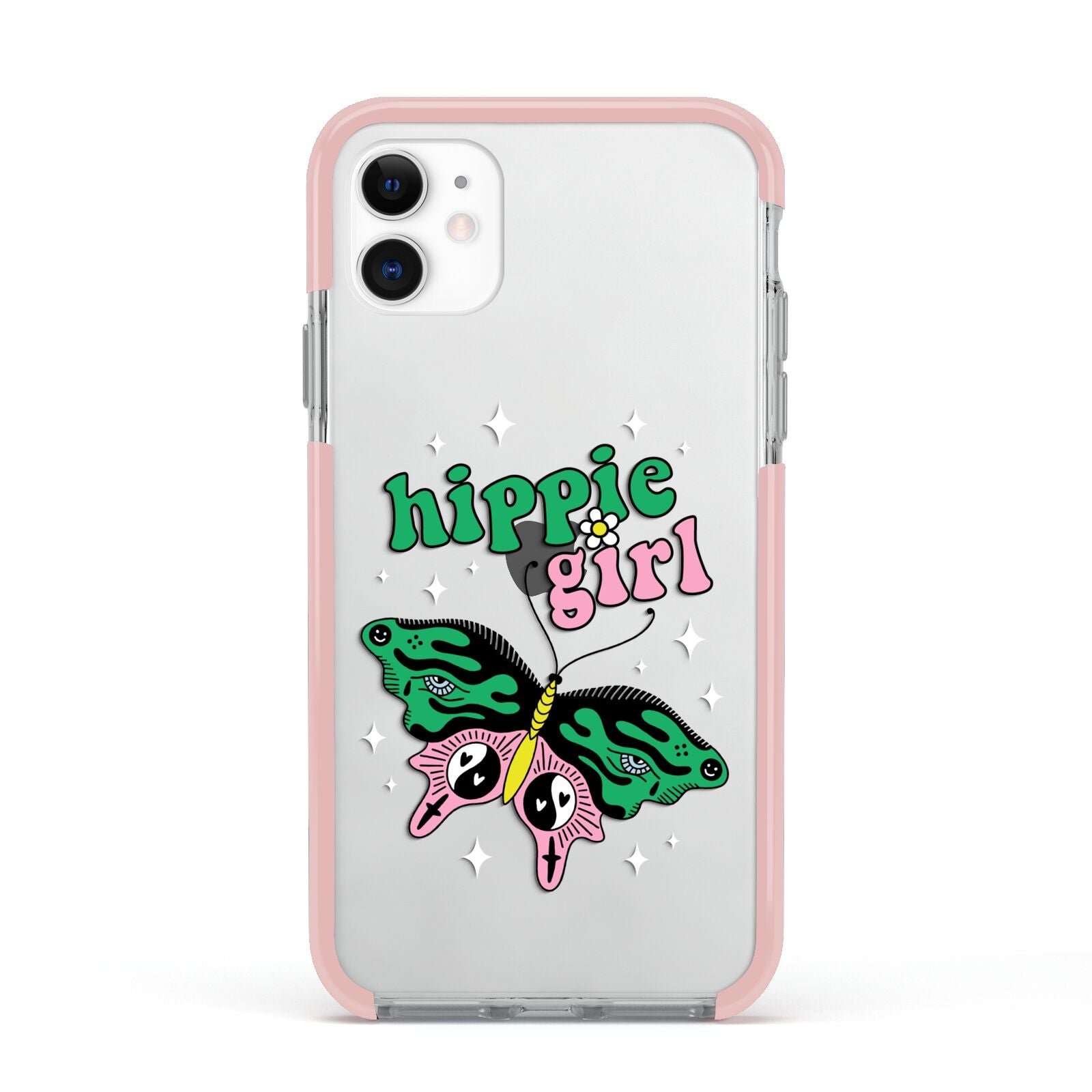 Hippie Girl Apple iPhone 11 in White with Pink Impact Case