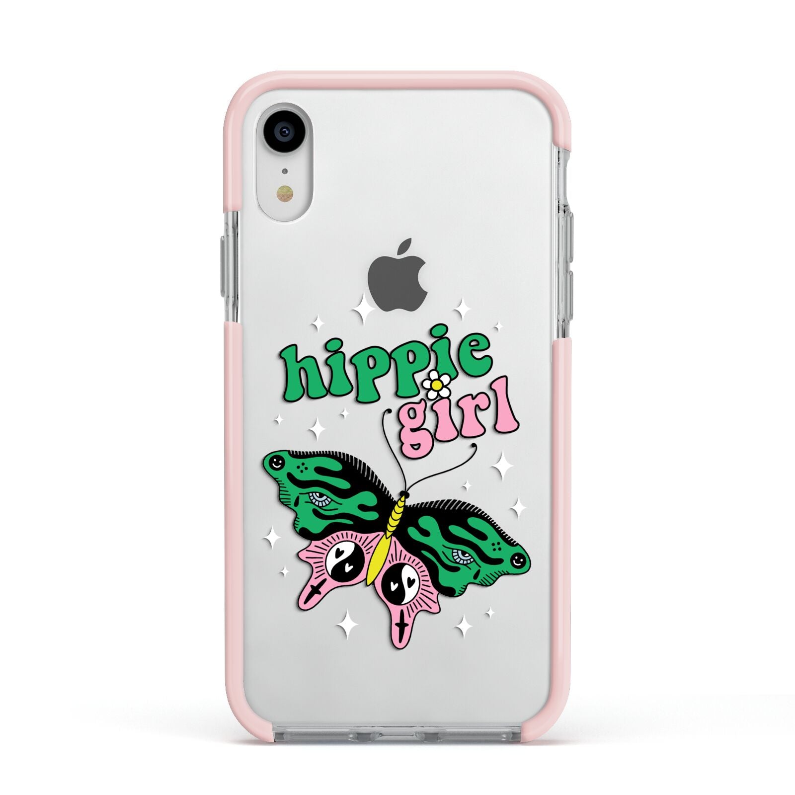 Hippie Girl Apple iPhone XR Impact Case Pink Edge on Silver Phone