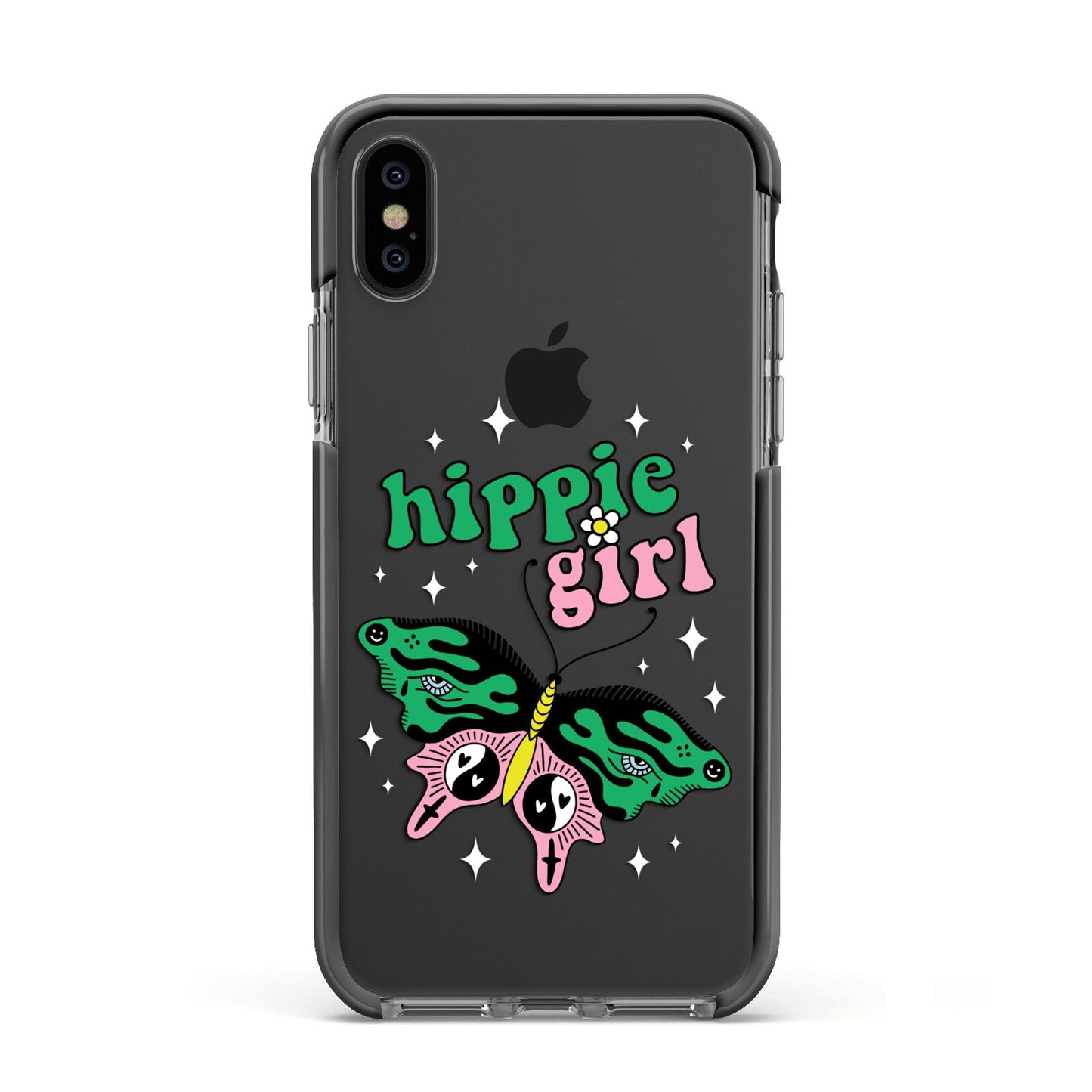 Hippie Girl Apple iPhone Xs Impact Case Black Edge on Black Phone