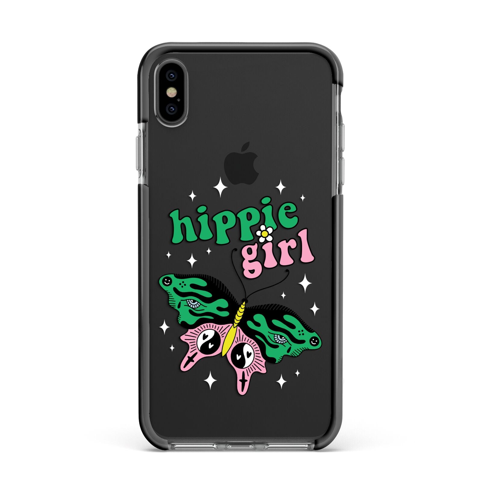 Hippie Girl Apple iPhone Xs Max Impact Case Black Edge on Black Phone