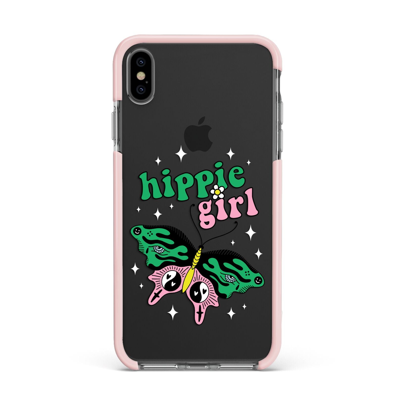 Hippie Girl Apple iPhone Xs Max Impact Case Pink Edge on Black Phone