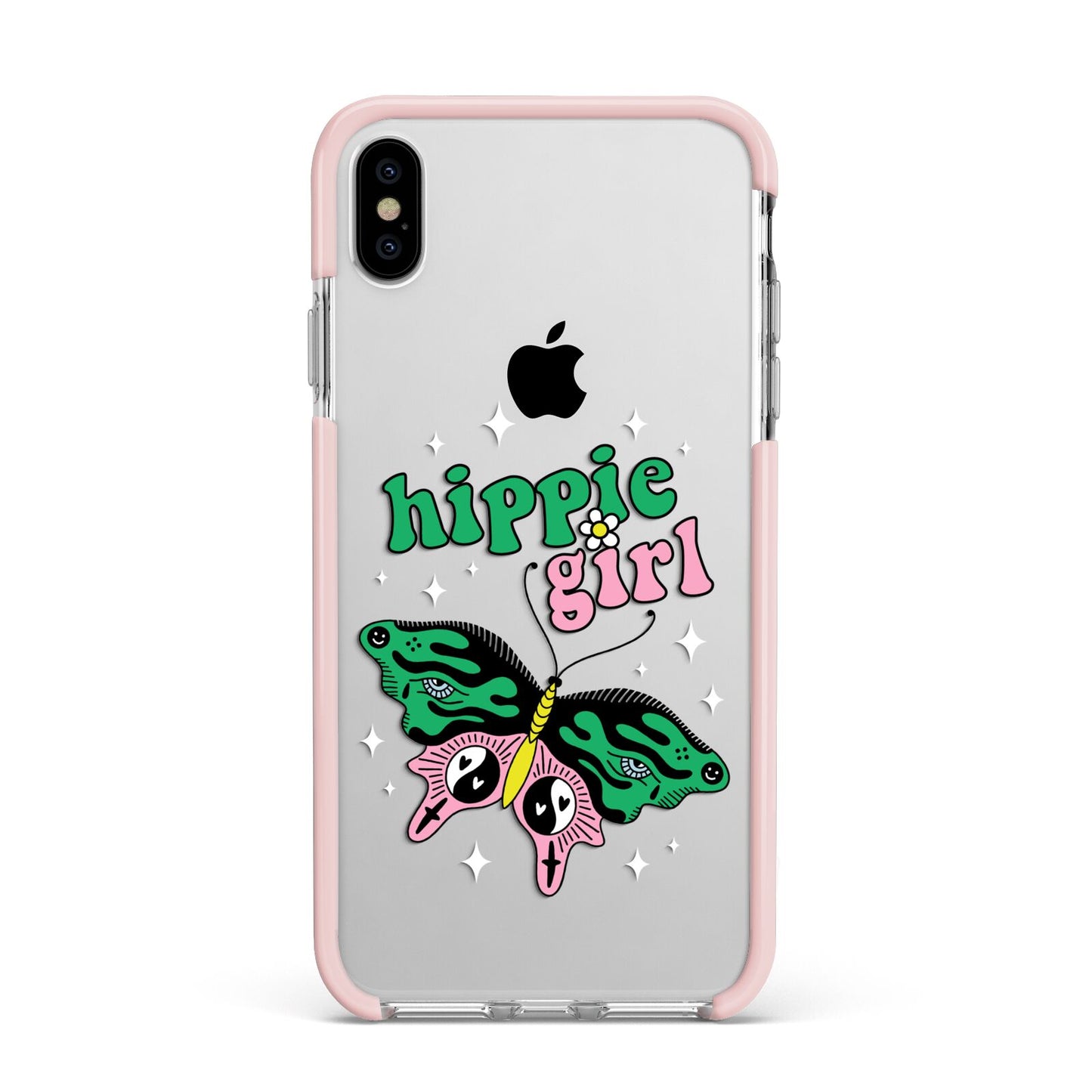 Hippie Girl Apple iPhone Xs Max Impact Case Pink Edge on Silver Phone