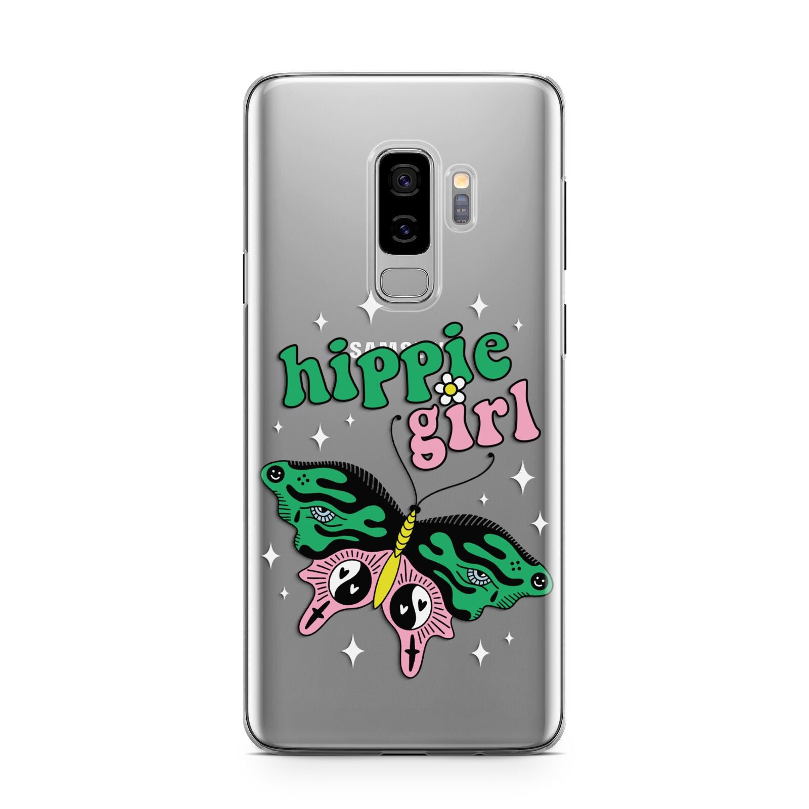 Hippie Girl Samsung Galaxy S9 Plus Case on Silver phone