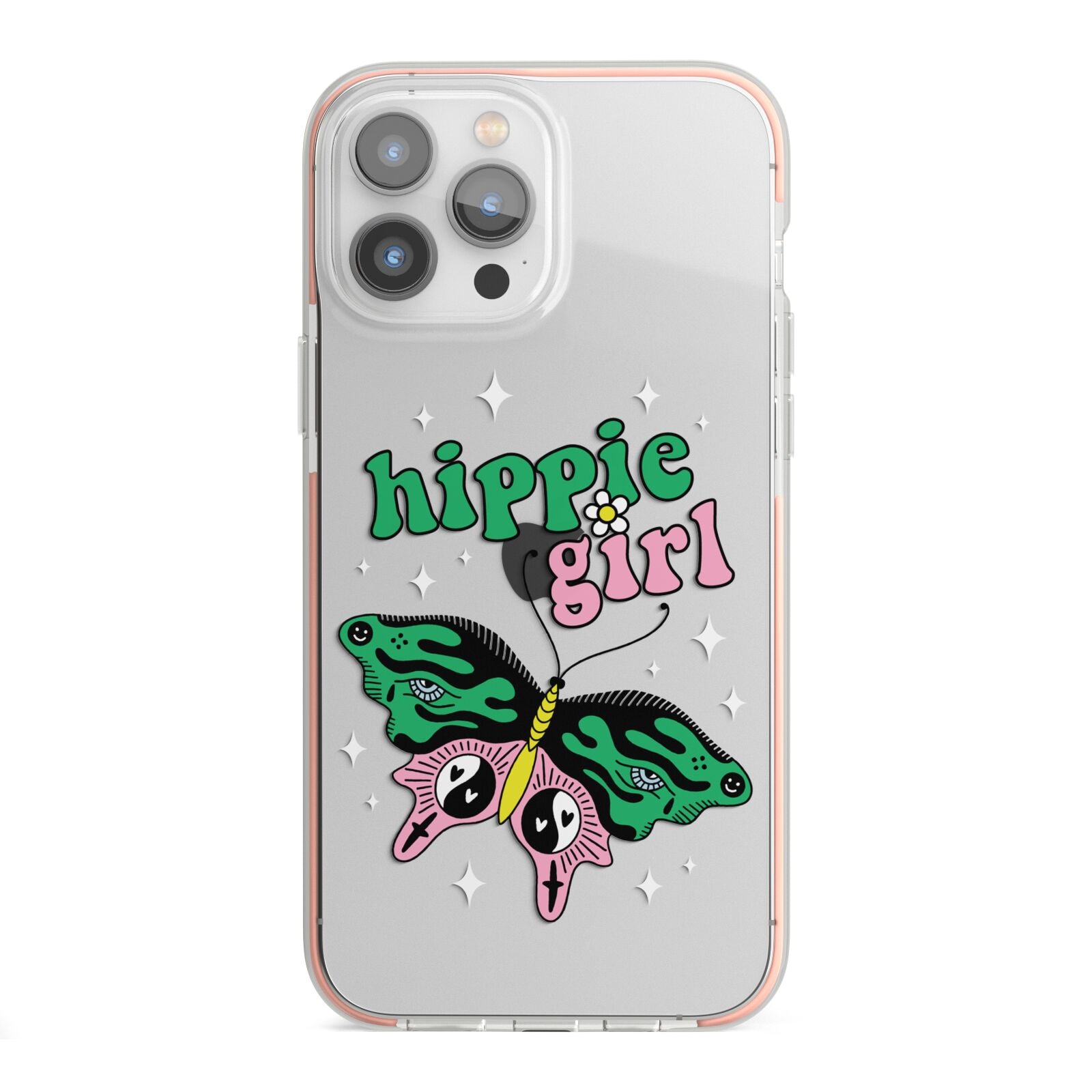 Hippie Girl iPhone 13 Pro Max TPU Impact Case with Pink Edges