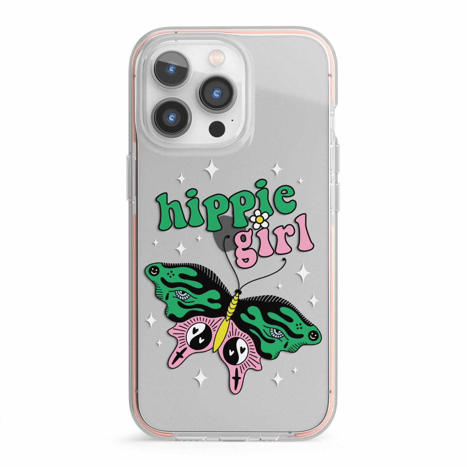 Hippie Girl iPhone 13 Pro TPU Impact Case with Pink Edges
