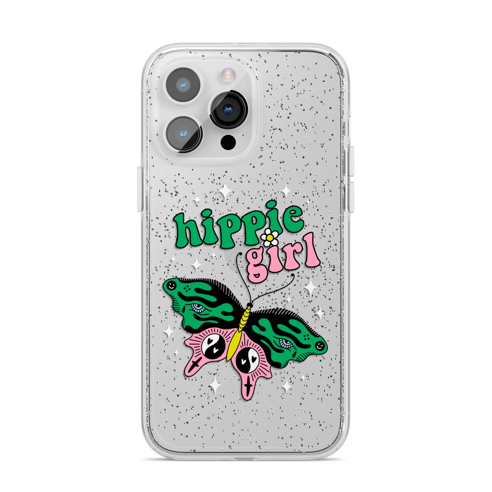 Hippie Girl iPhone 14 Pro Max Glitter Tough Case Silver