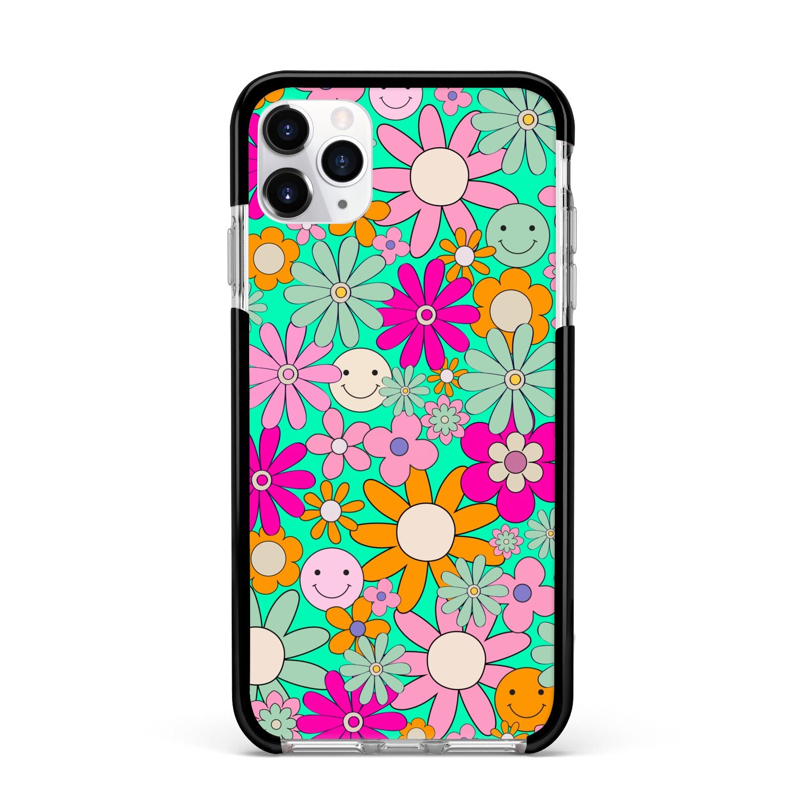 Hippy Floral Apple iPhone 11 Pro Max in Silver with Black Impact Case