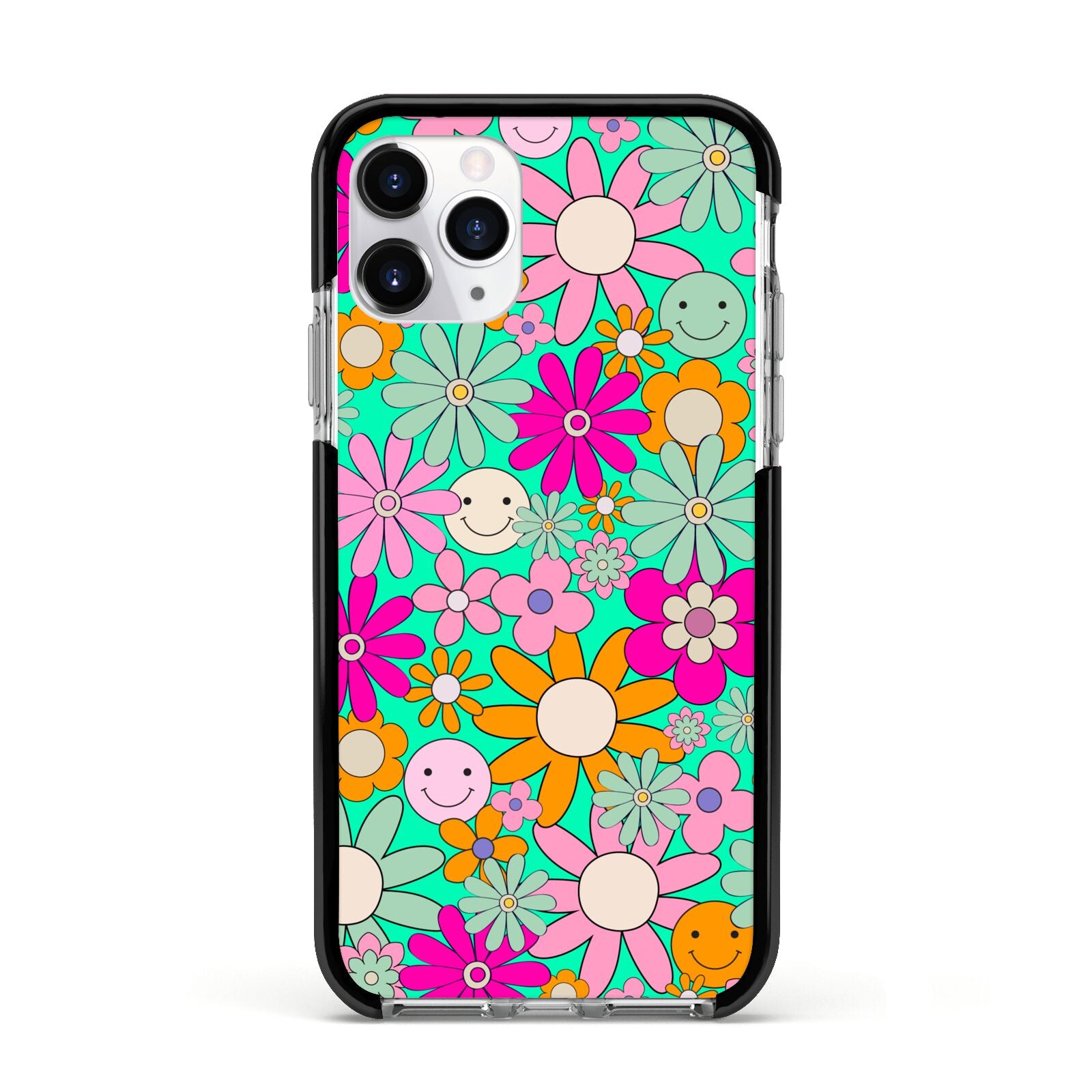 Hippy Floral Apple iPhone 11 Pro in Silver with Black Impact Case