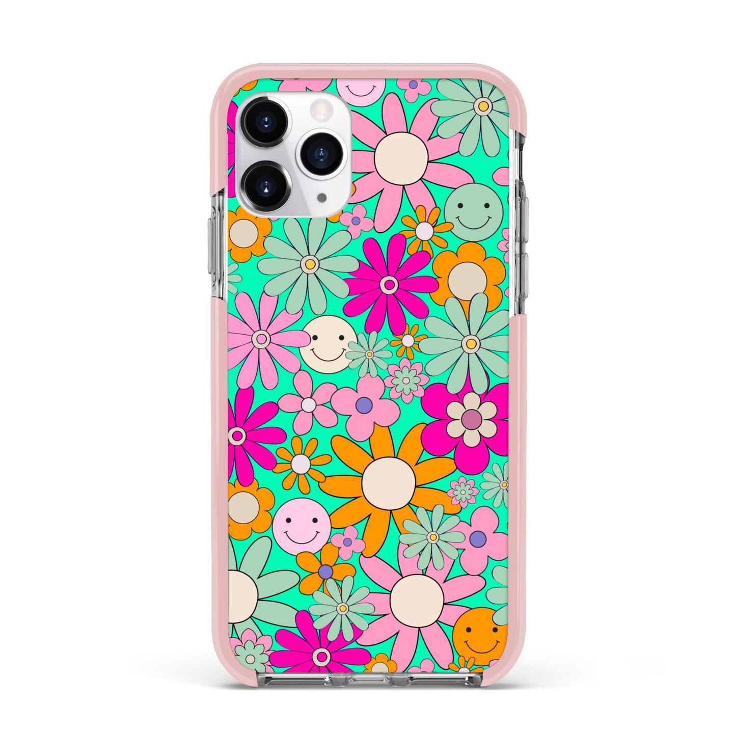 Hippy Floral Apple iPhone 11 Pro in Silver with Pink Impact Case