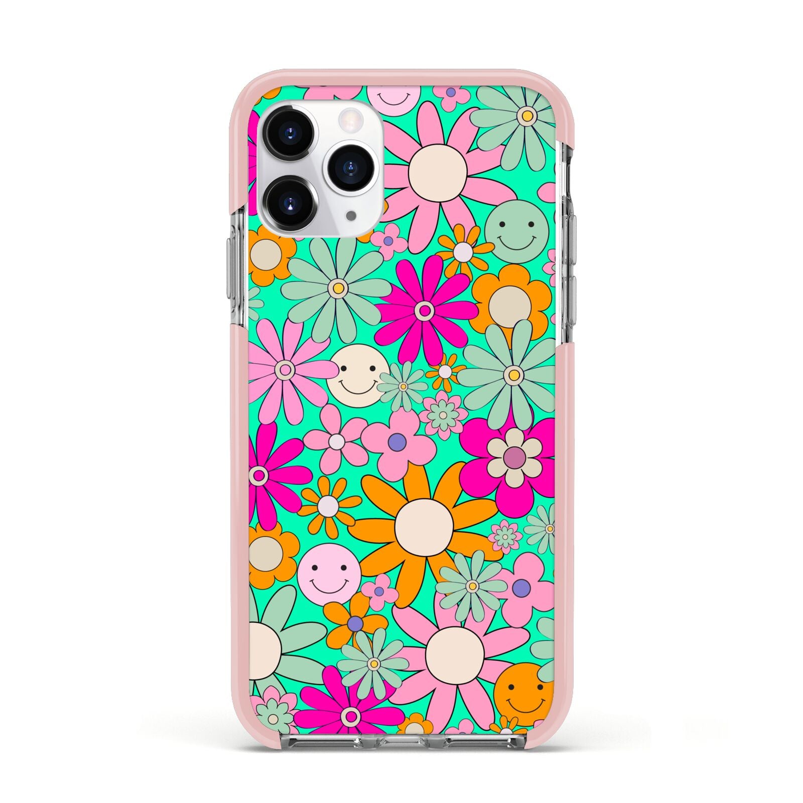Hippy Floral Apple iPhone 11 Pro in Silver with Pink Impact Case