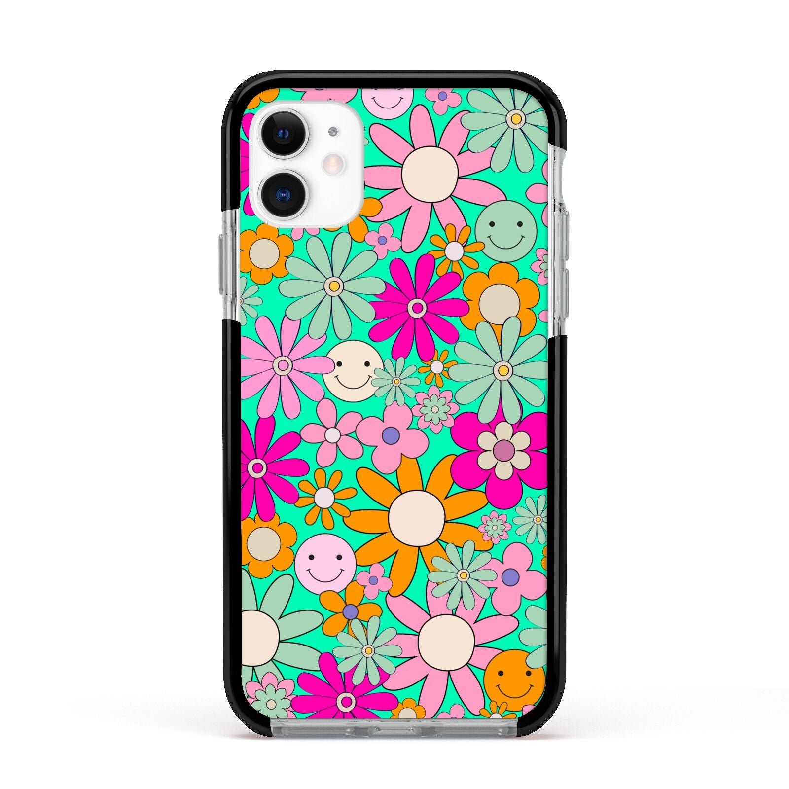 Hippy Floral Apple iPhone 11 in White with Black Impact Case