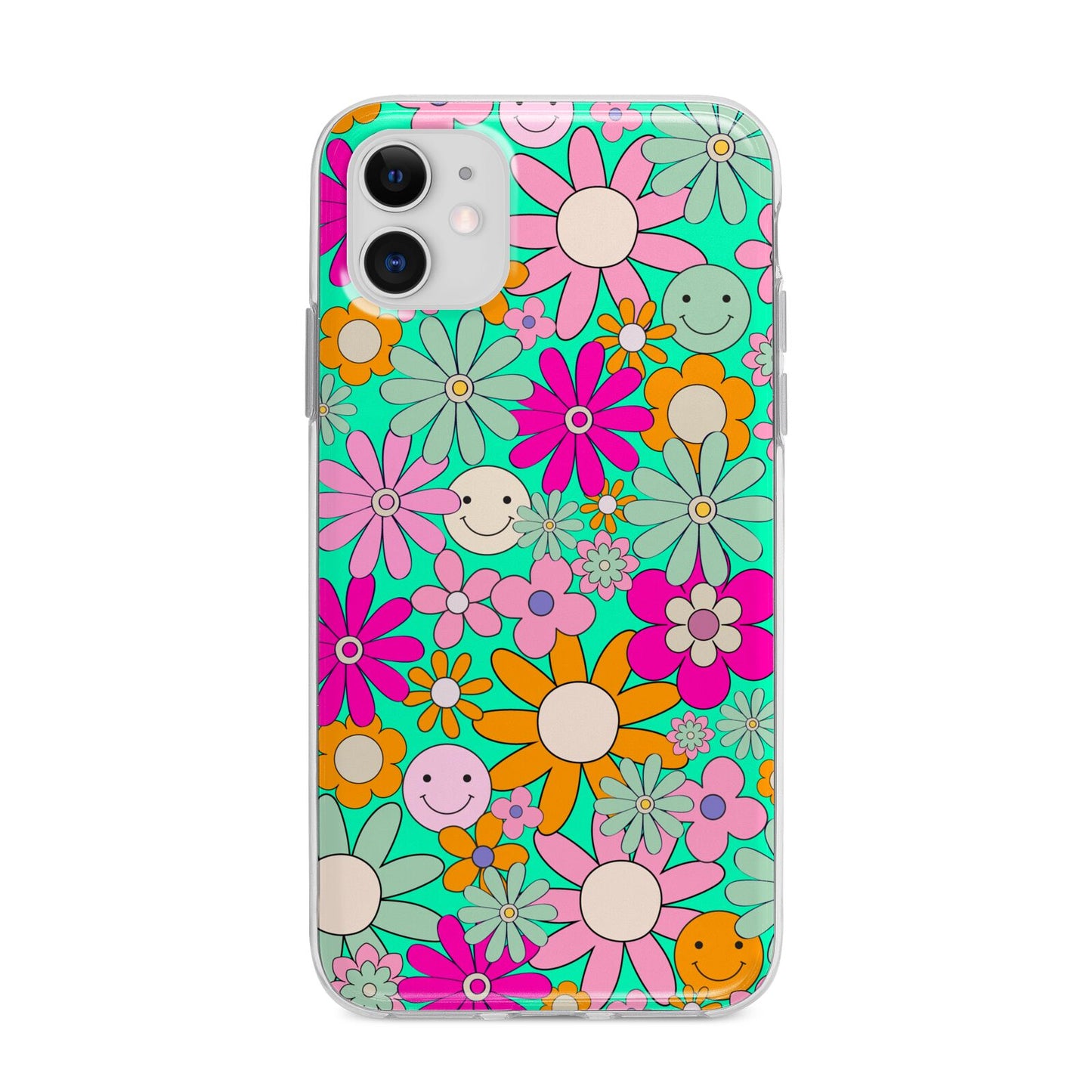 Hippy Floral Apple iPhone 11 in White with Bumper Case