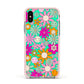 Hippy Floral Apple iPhone Xs Impact Case Pink Edge on Silver Phone