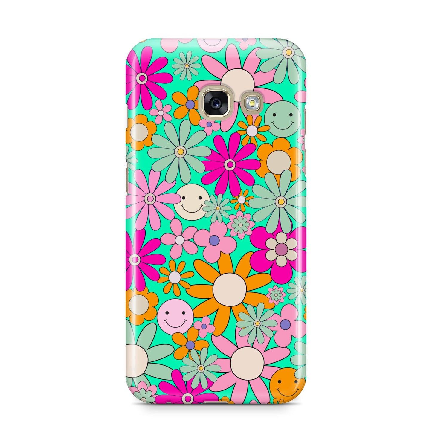 Hippy Floral Samsung Galaxy A3 2017 Case on gold phone
