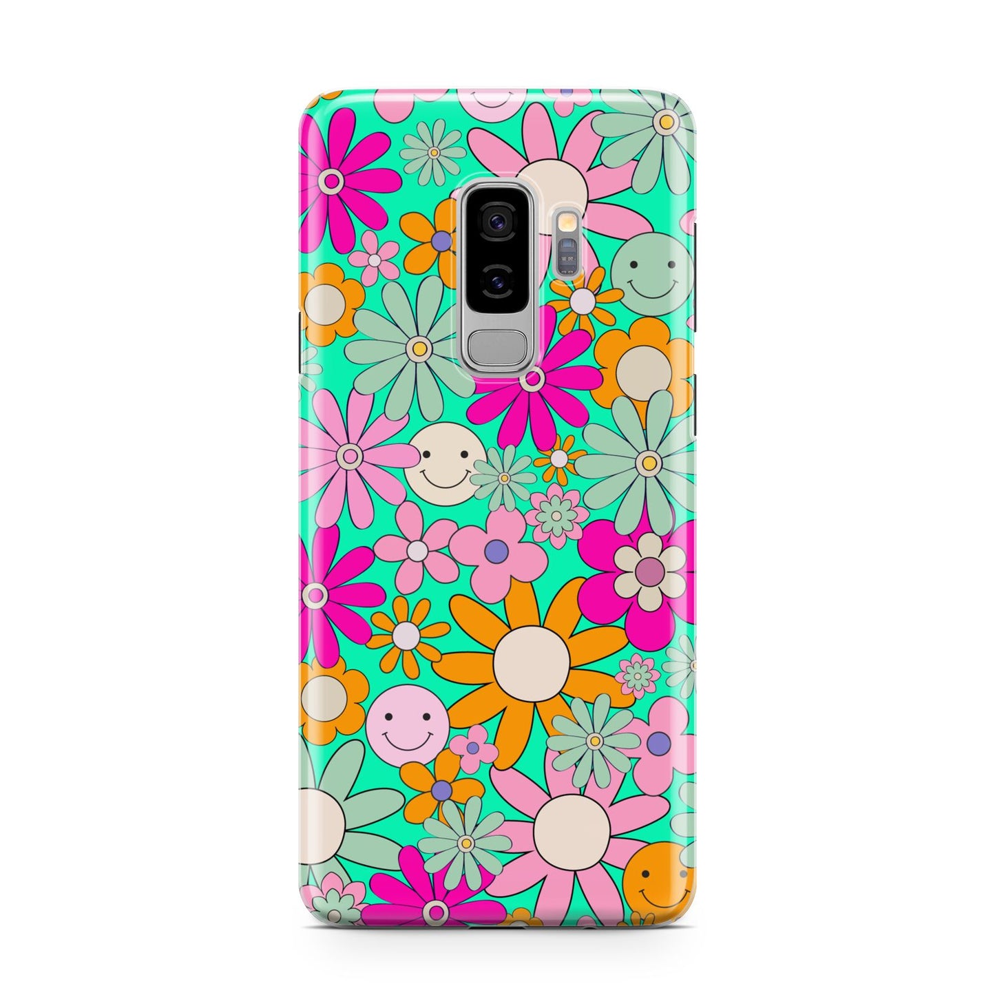 Hippy Floral Samsung Galaxy S9 Plus Case on Silver phone