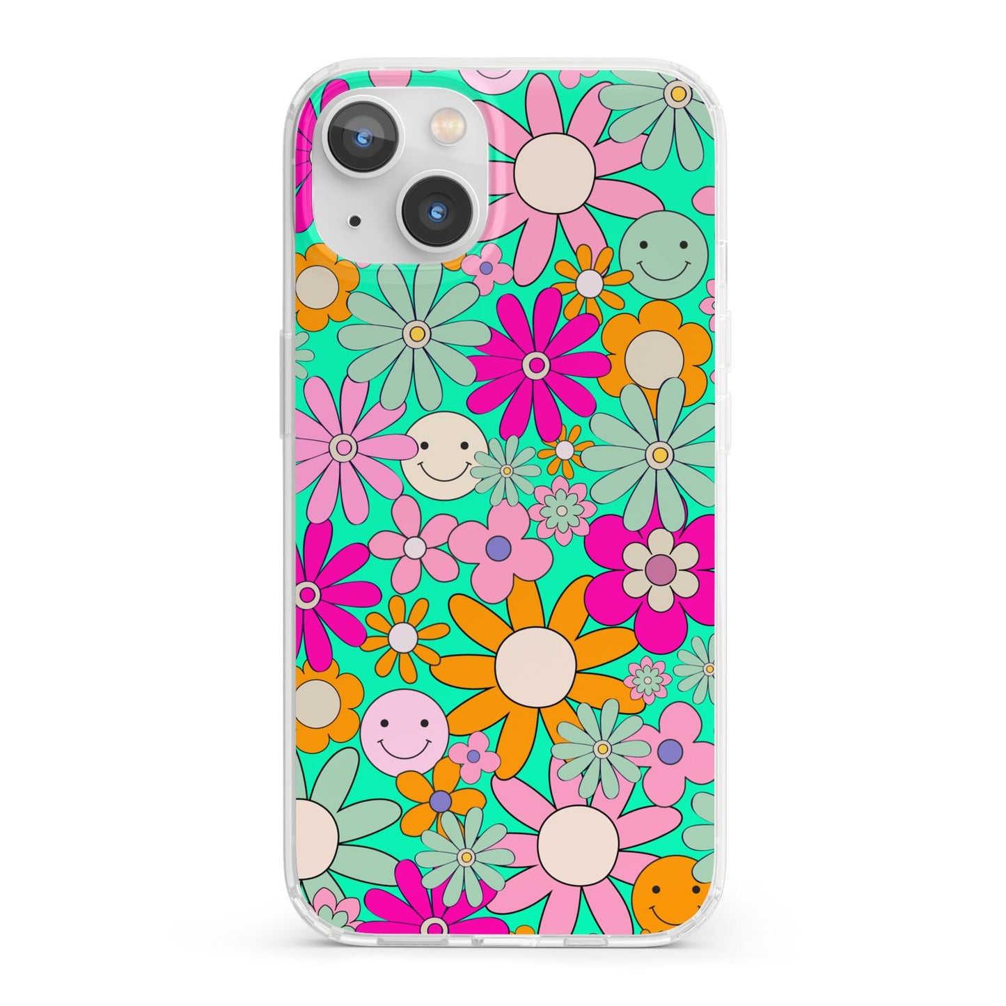 Hippy Floral iPhone 13 Clear Bumper Case