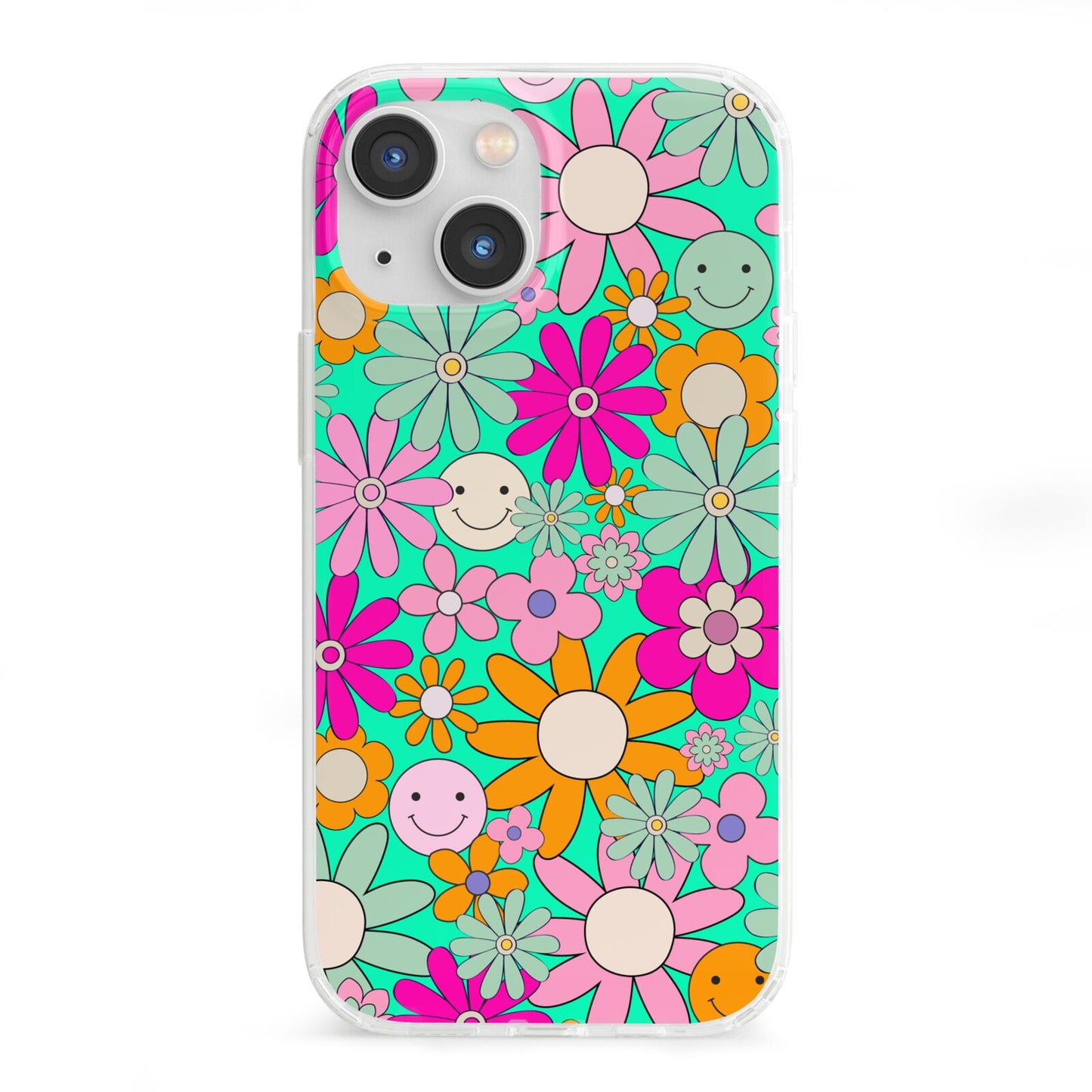 Hippy Floral iPhone 13 Mini Clear Bumper Case